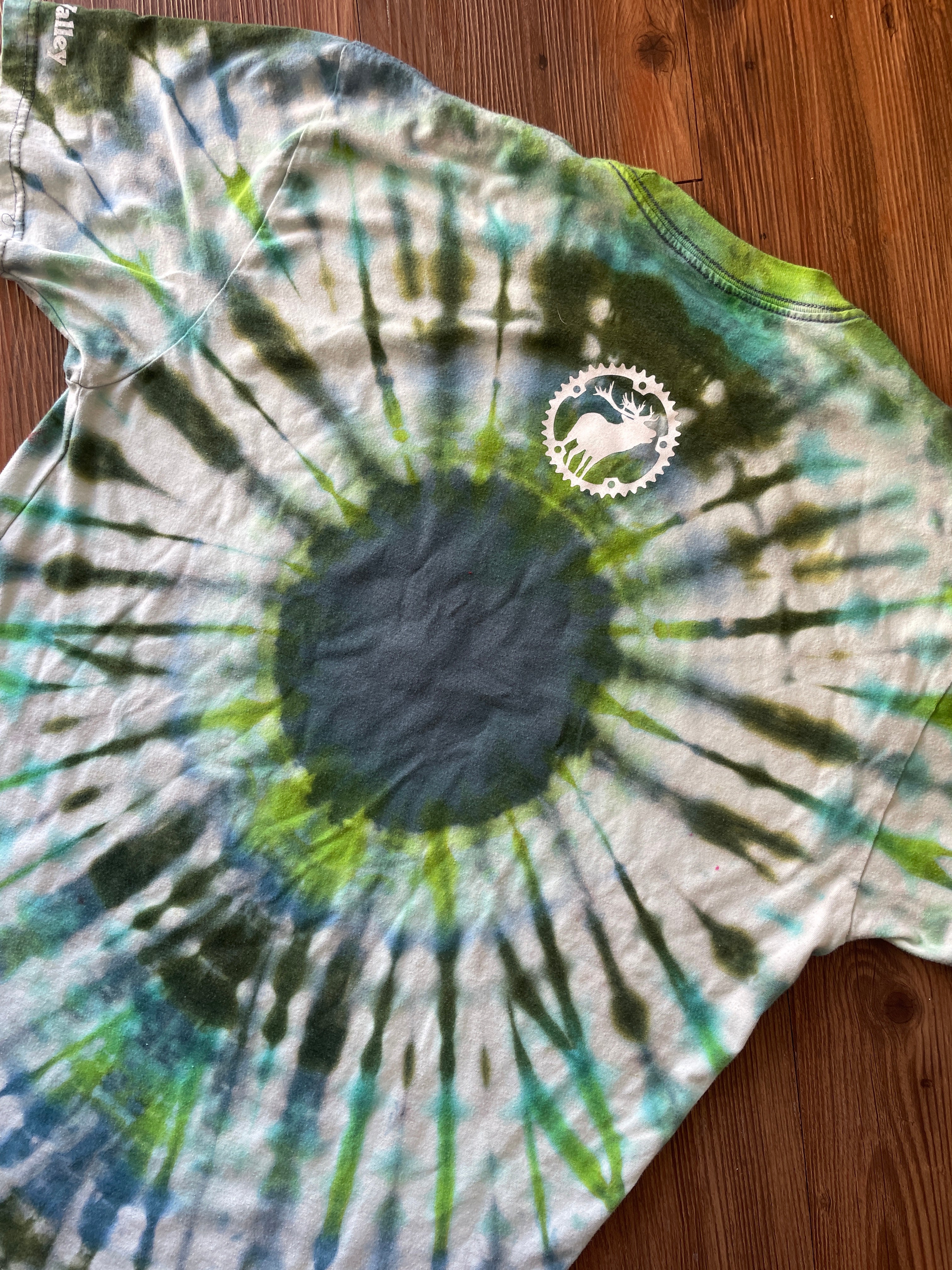 LARGE Men’s Scott Sports Sun Valley Bike Festival Handmade Tie Dye T-Shirt | One-Of-a-Kind Green and Blue Short Sleeve