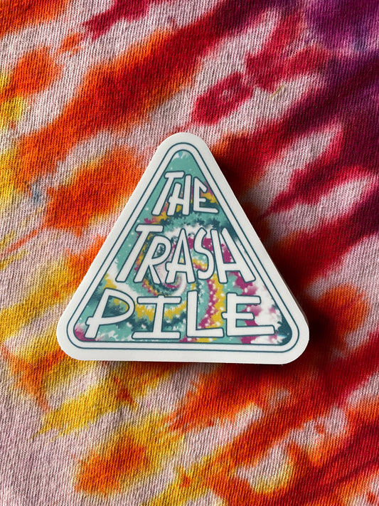 The Trash Pile Logo Sticker—Multicolor Teal, Pink, and White