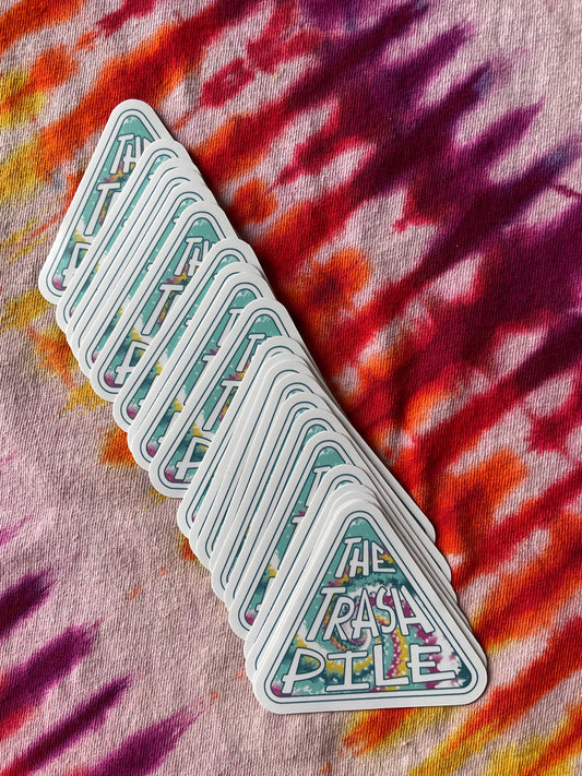 The Trash Pile Logo Sticker—Multicolor Teal, Pink, and White