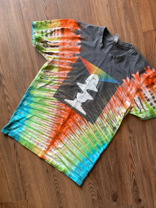 MEDIUM Men’s Psychedelic Lady Head Handmade Tie Dye T-Shirt | One-Of-a-Kind Neon Orange and Gray Short Sleeve