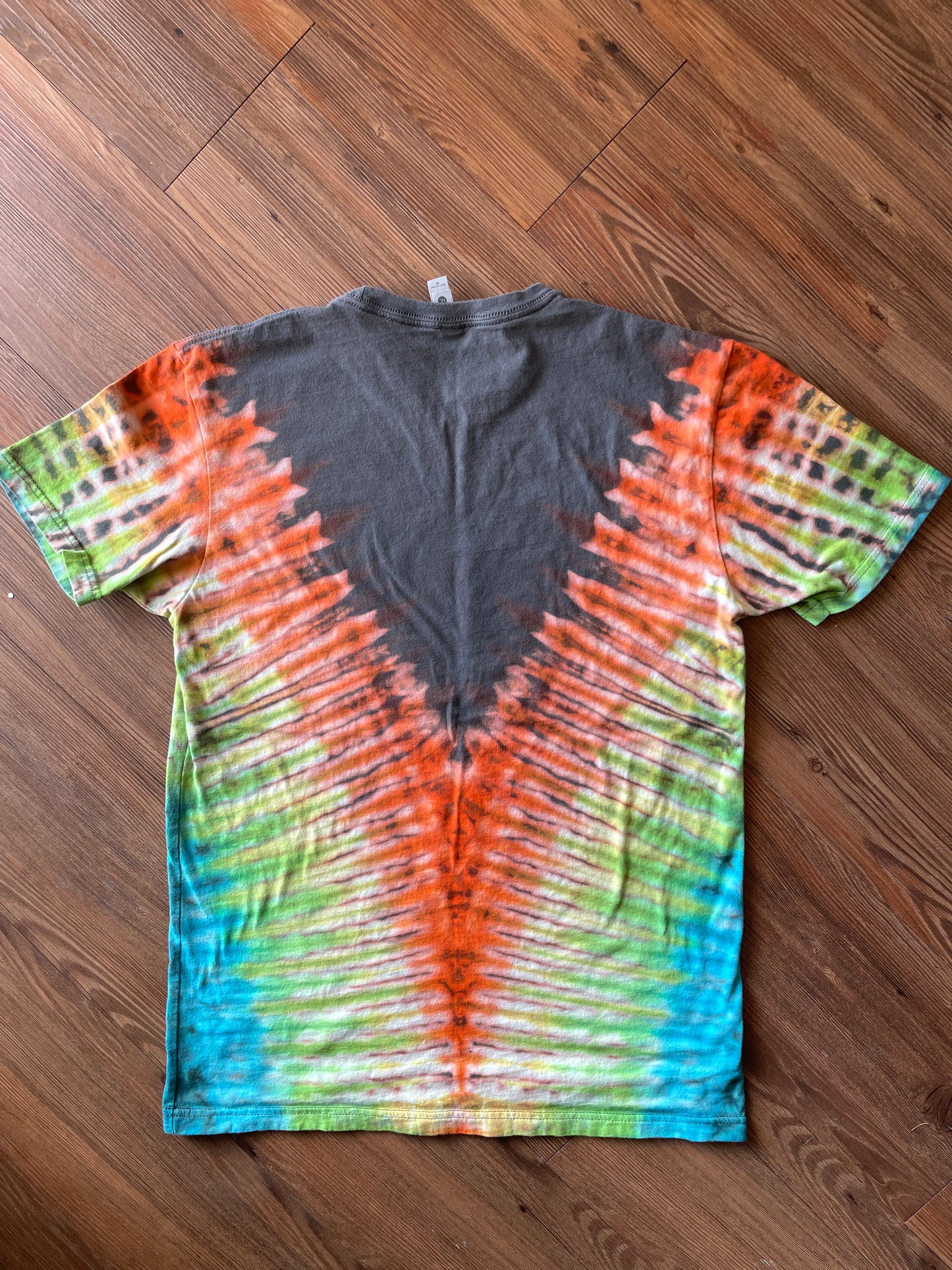 MEDIUM Men’s Psychedelic Lady Head Handmade Tie Dye T-Shirt | One-Of-a-Kind Neon Orange and Gray Short Sleeve