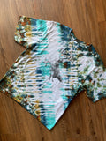 LARGE Men’s The Saddlery Bullrider Handmade Tie Dye T-Shirt | One-Of-a-Kind White, Blue, Green, and Brown Short Sleeve
