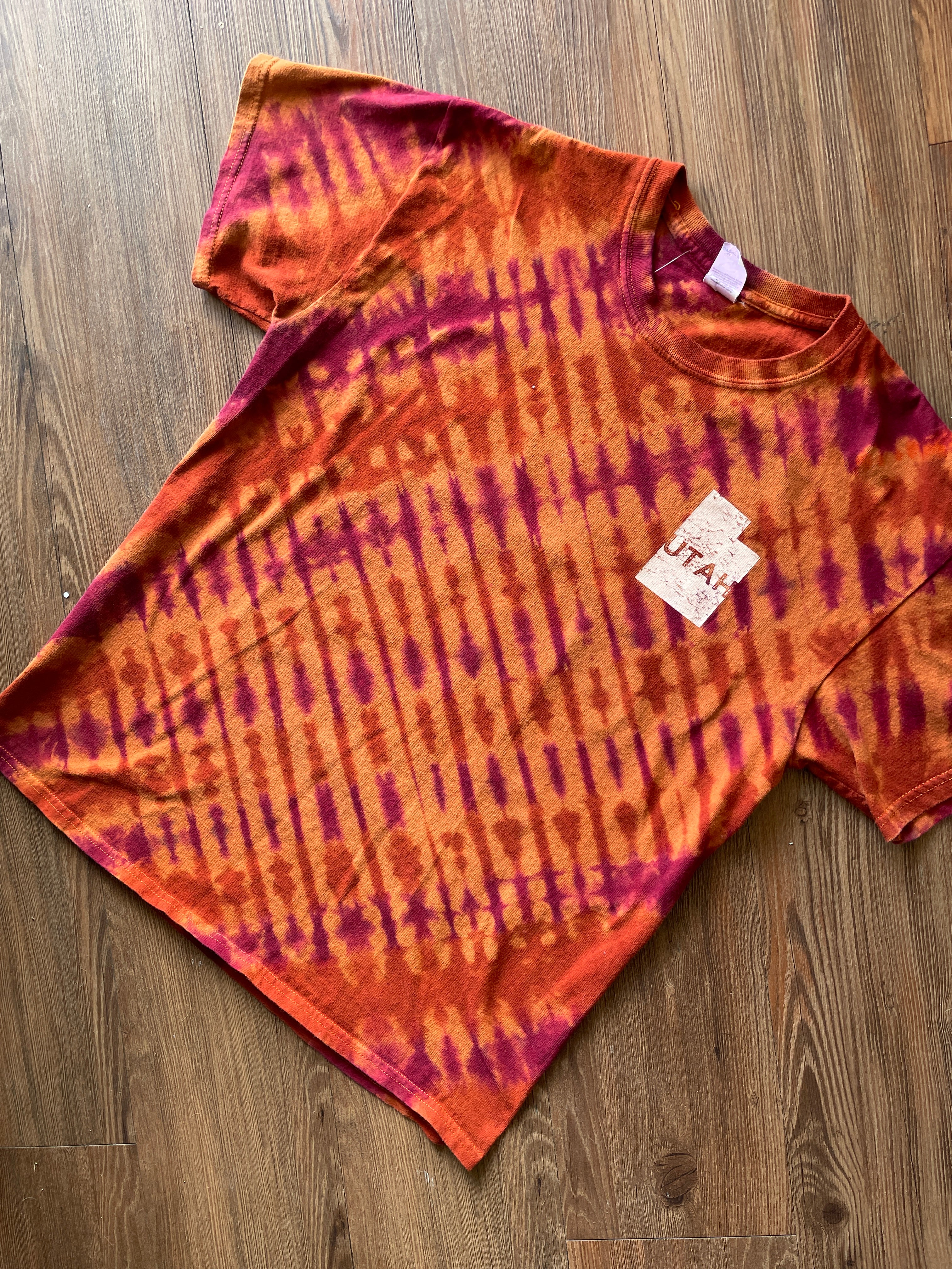 LARGE Men’s Utah Desert Doublesided Handmade Tie Dye T-Shirt | One-Of-a-Kind Orange and Red Short Sleeve