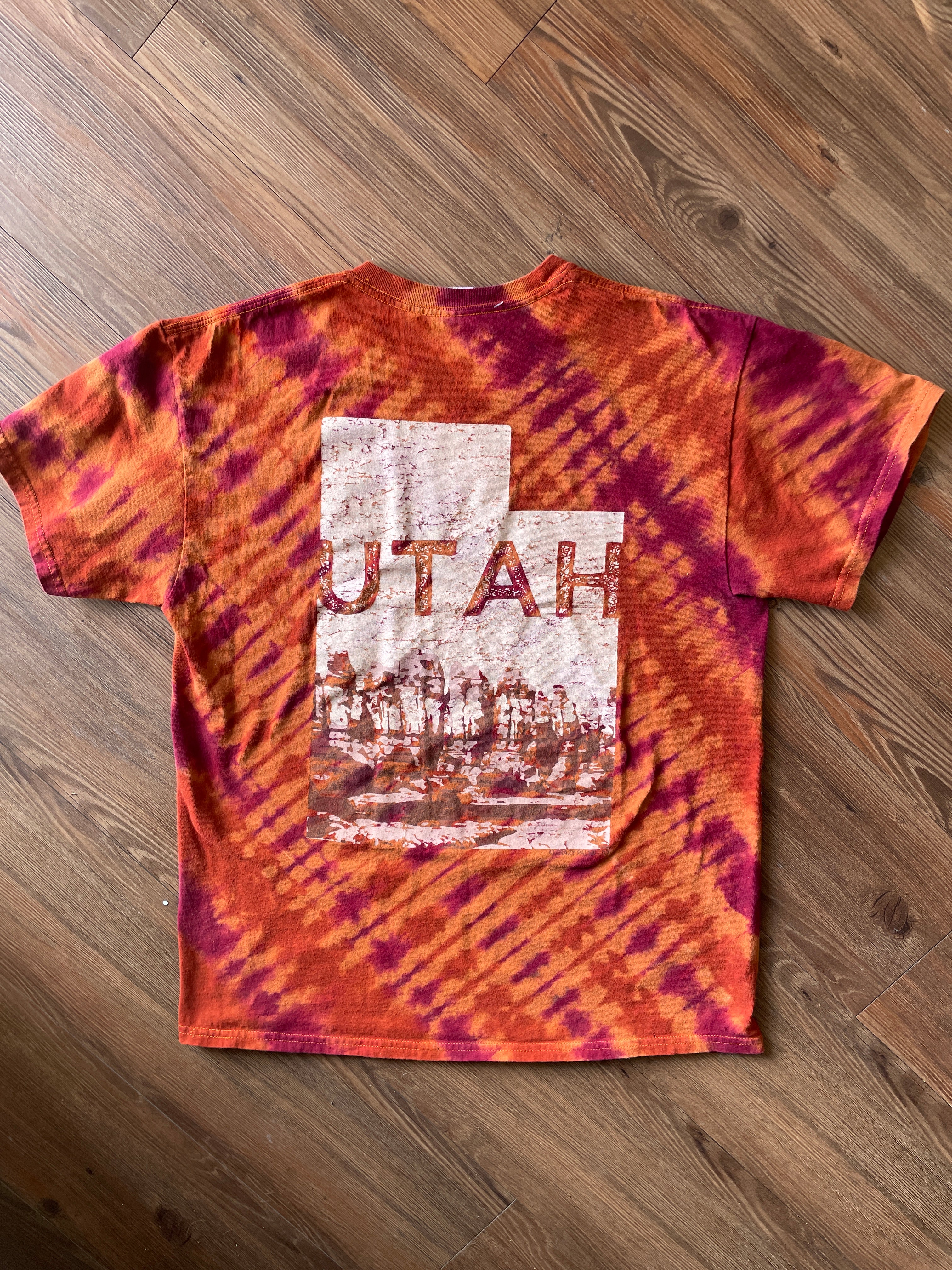 LARGE Men’s Utah Desert Doublesided Handmade Tie Dye T-Shirt | One-Of-a-Kind Orange and Red Short Sleeve