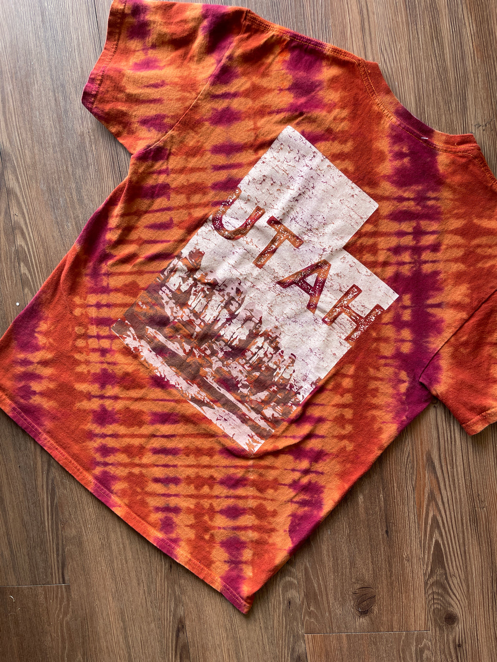LARGE Men’s Utah Desert Doublesided Handmade Tie Dye T-Shirt | One-Of-a-Kind Orange and Red Short Sleeve