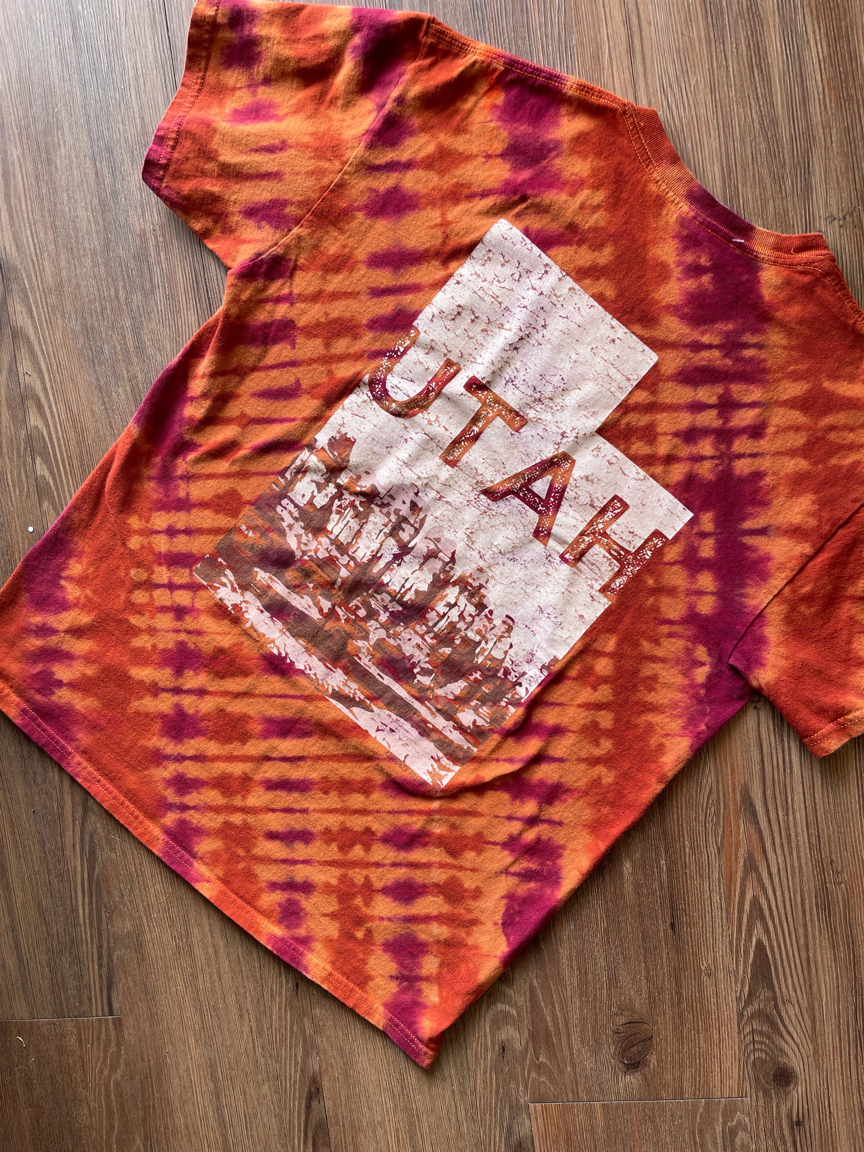 LARGE Men’s Utah Desert Doublesided Handmade Tie Dye T-Shirt | One-Of-a-Kind Orange and Red Short Sleeve