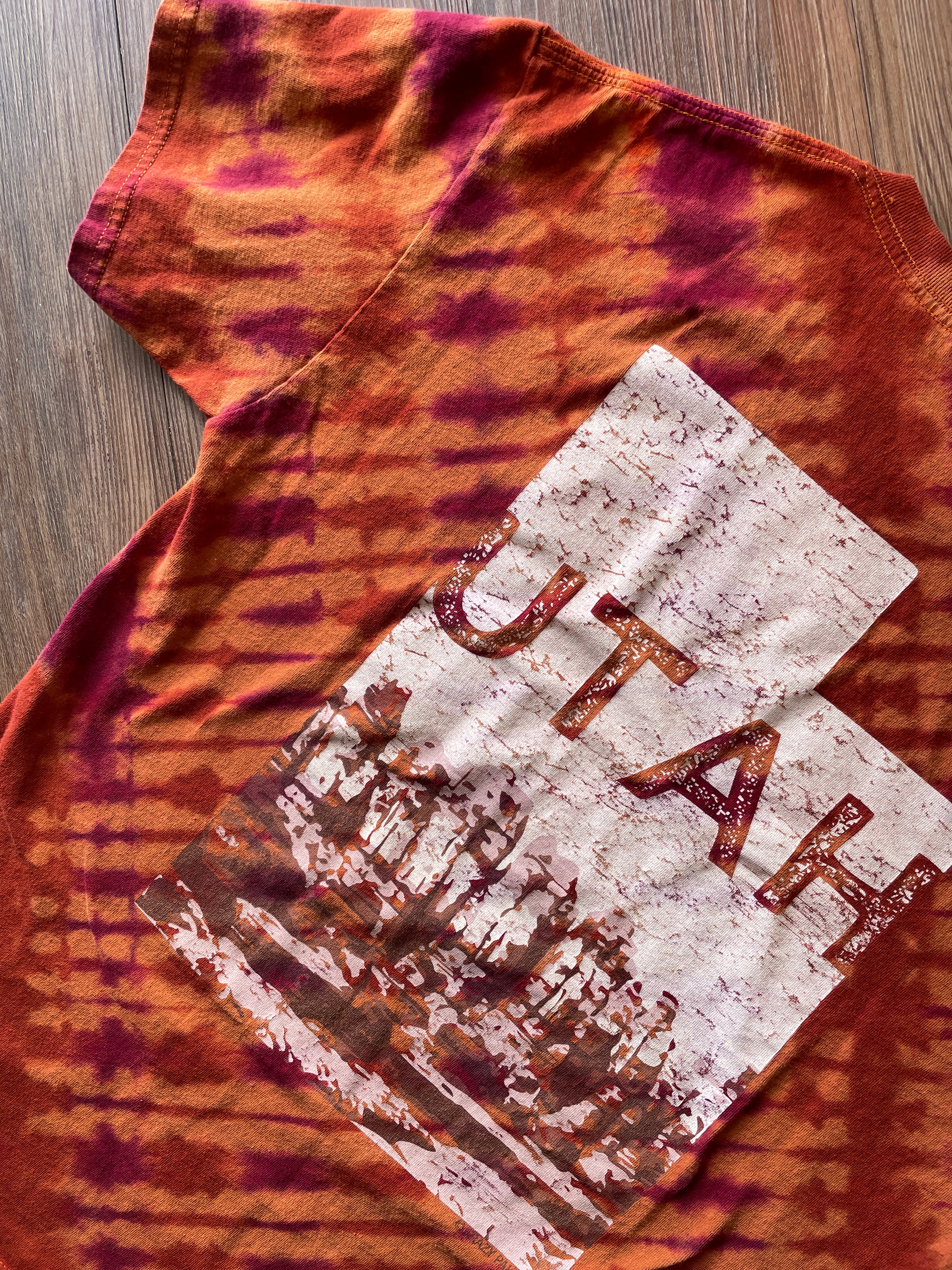 LARGE Men’s Utah Desert Doublesided Handmade Tie Dye T-Shirt | One-Of-a-Kind Orange and Red Short Sleeve