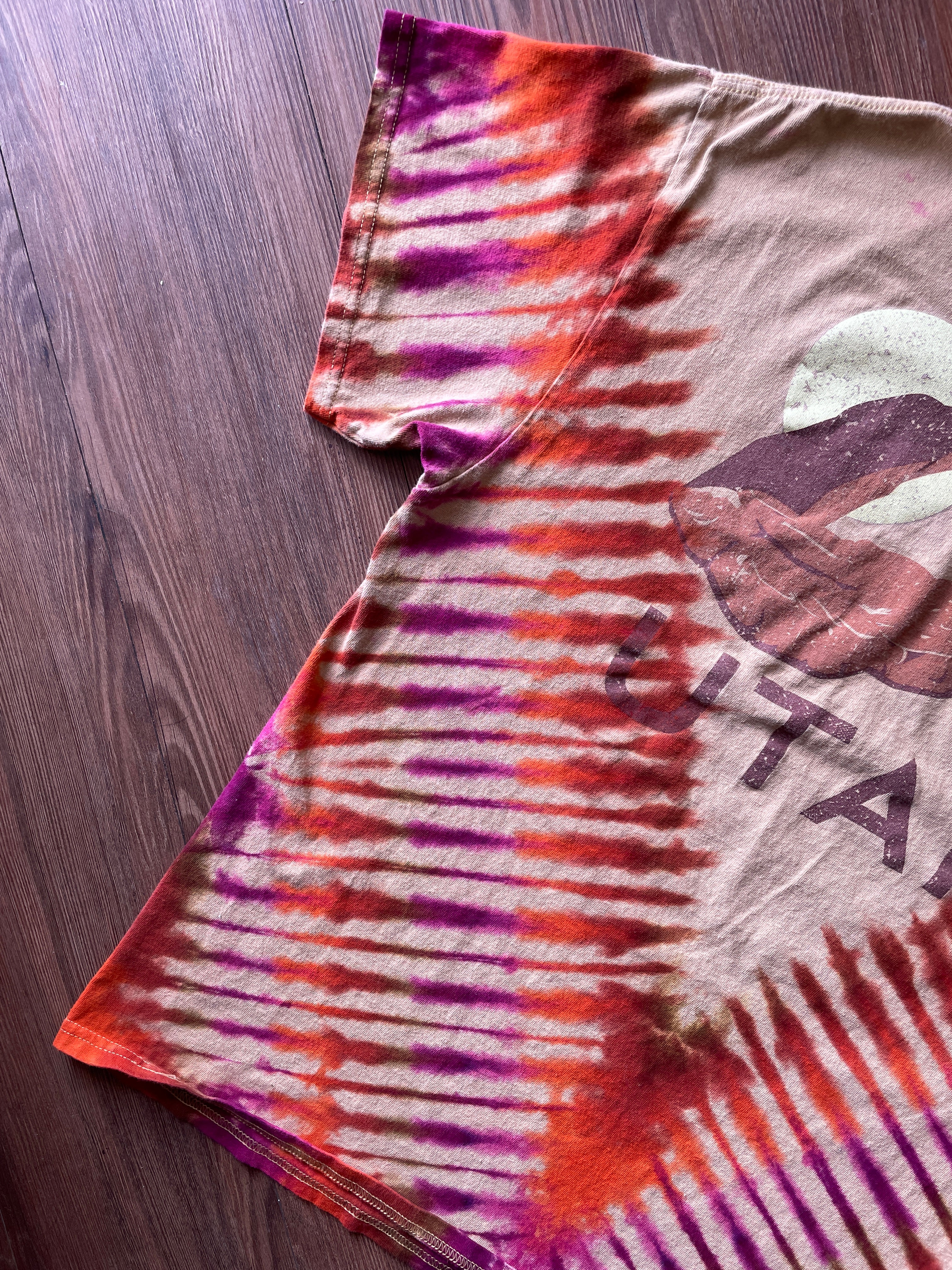 XL Men’s Utah Desert Arch Doublesided Handmade Tie Dye T-Shirt | One-Of-a-Kind Tan, Orange, and Red Short Sleeve