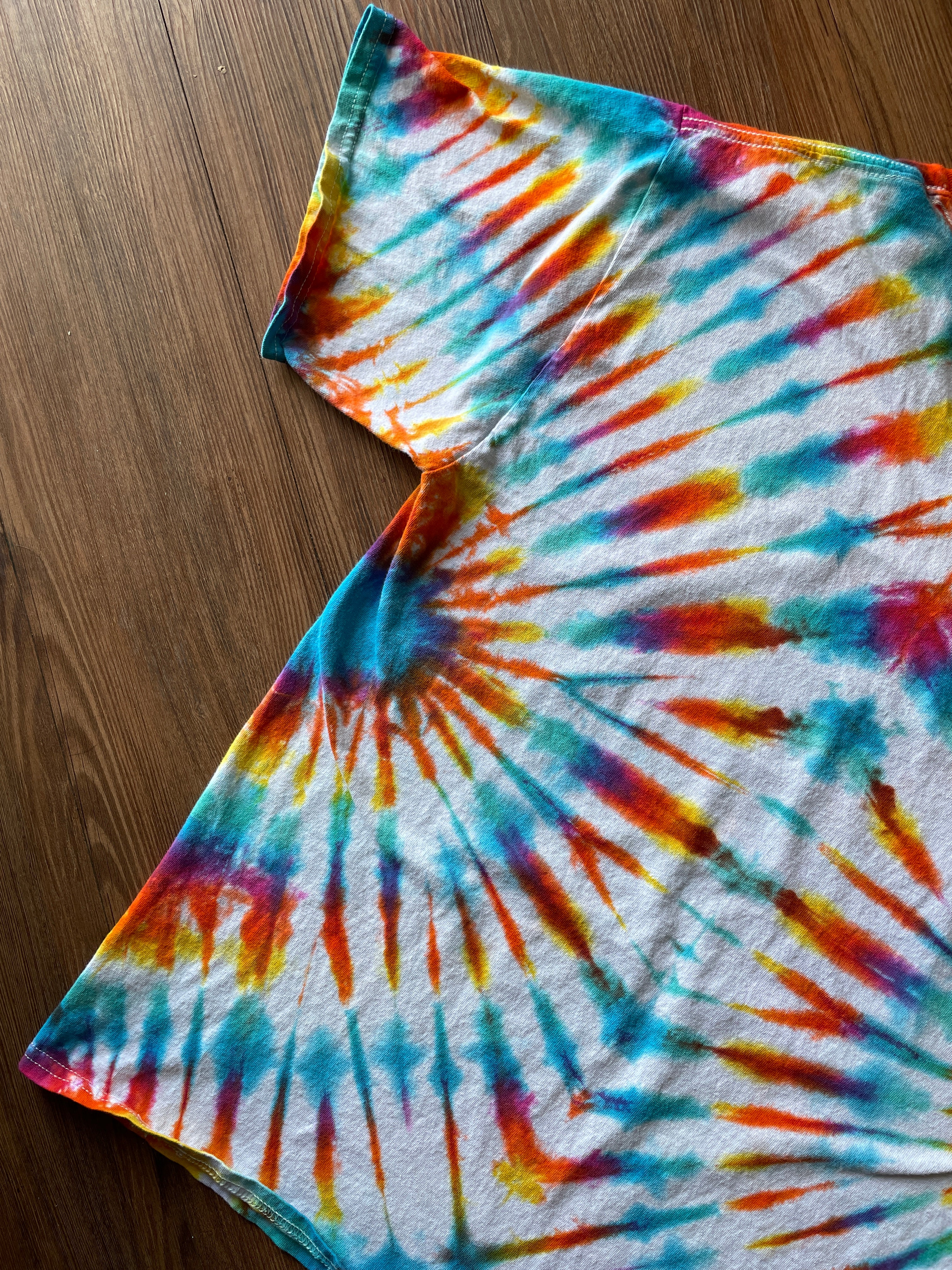 LARGE Men’s Ocean Sunshine Handmade Tie Dye T-Shirt | One-Of-a-Kind Neon Pleated Short Sleeve
