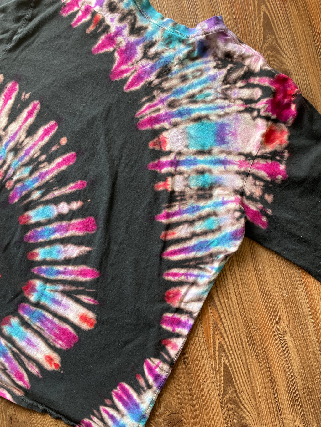 LARGE Men’s Tom Petty & The Heartbreakers Handmade Tie Dye T-Shirt | One-Of-a-Kind Black, Purple, and Red Spiral Long Sleeve