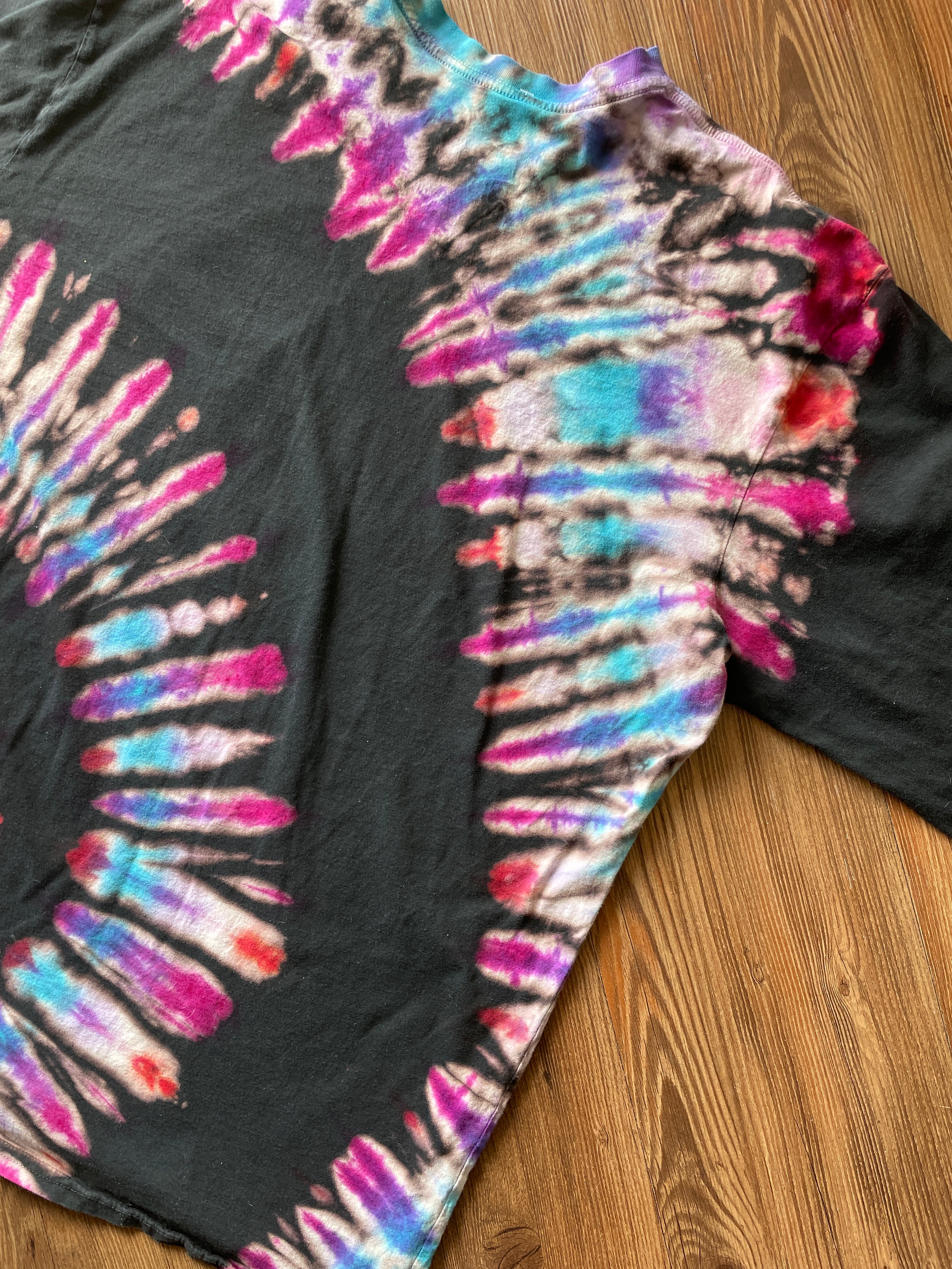 LARGE Men’s Tom Petty & The Heartbreakers Handmade Tie Dye T-Shirt | One-Of-a-Kind Black, Purple, and Red Spiral Long Sleeve