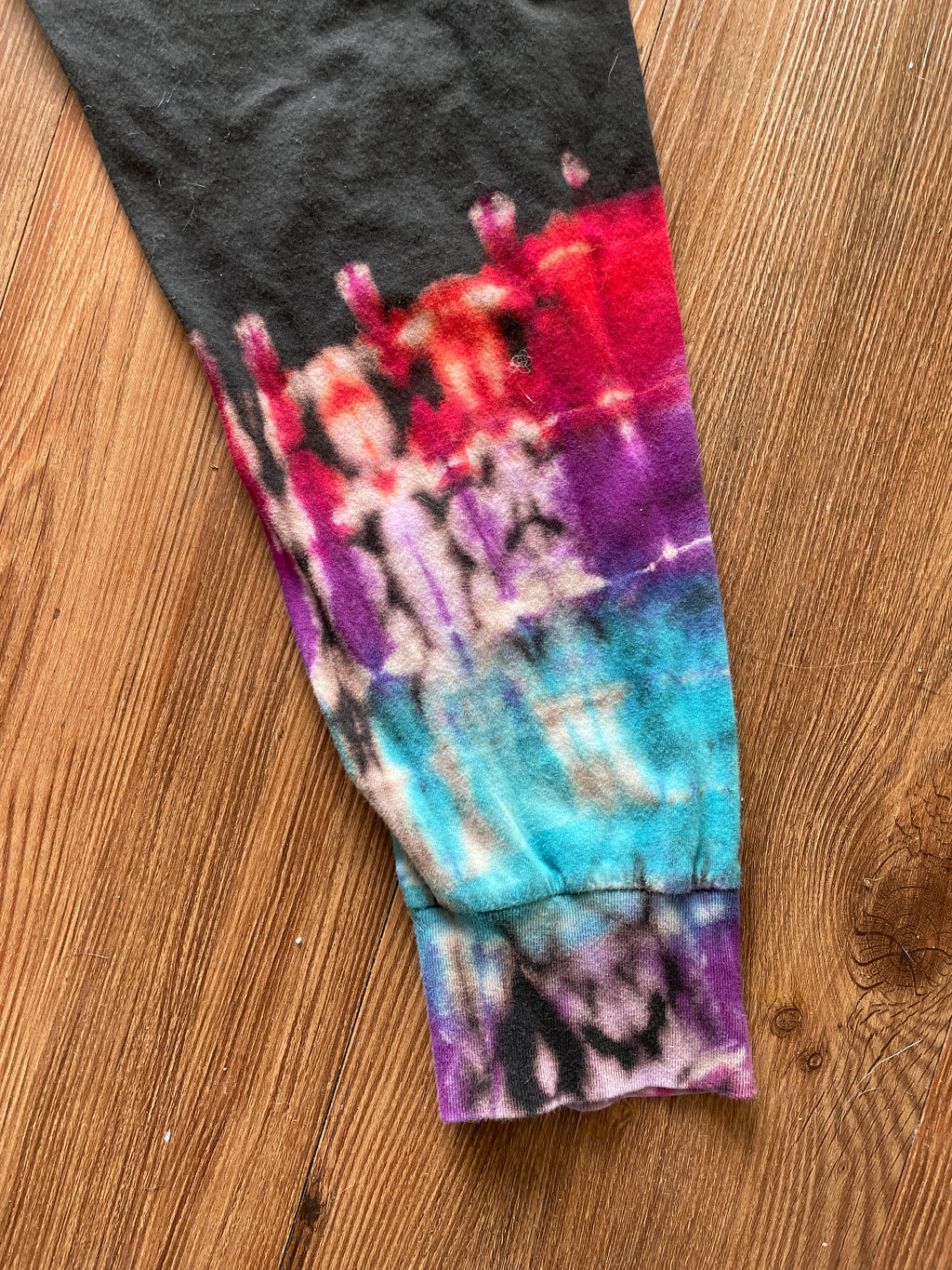 LARGE Men’s Tom Petty & The Heartbreakers Handmade Tie Dye T-Shirt | One-Of-a-Kind Black, Purple, and Red Spiral Long Sleeve