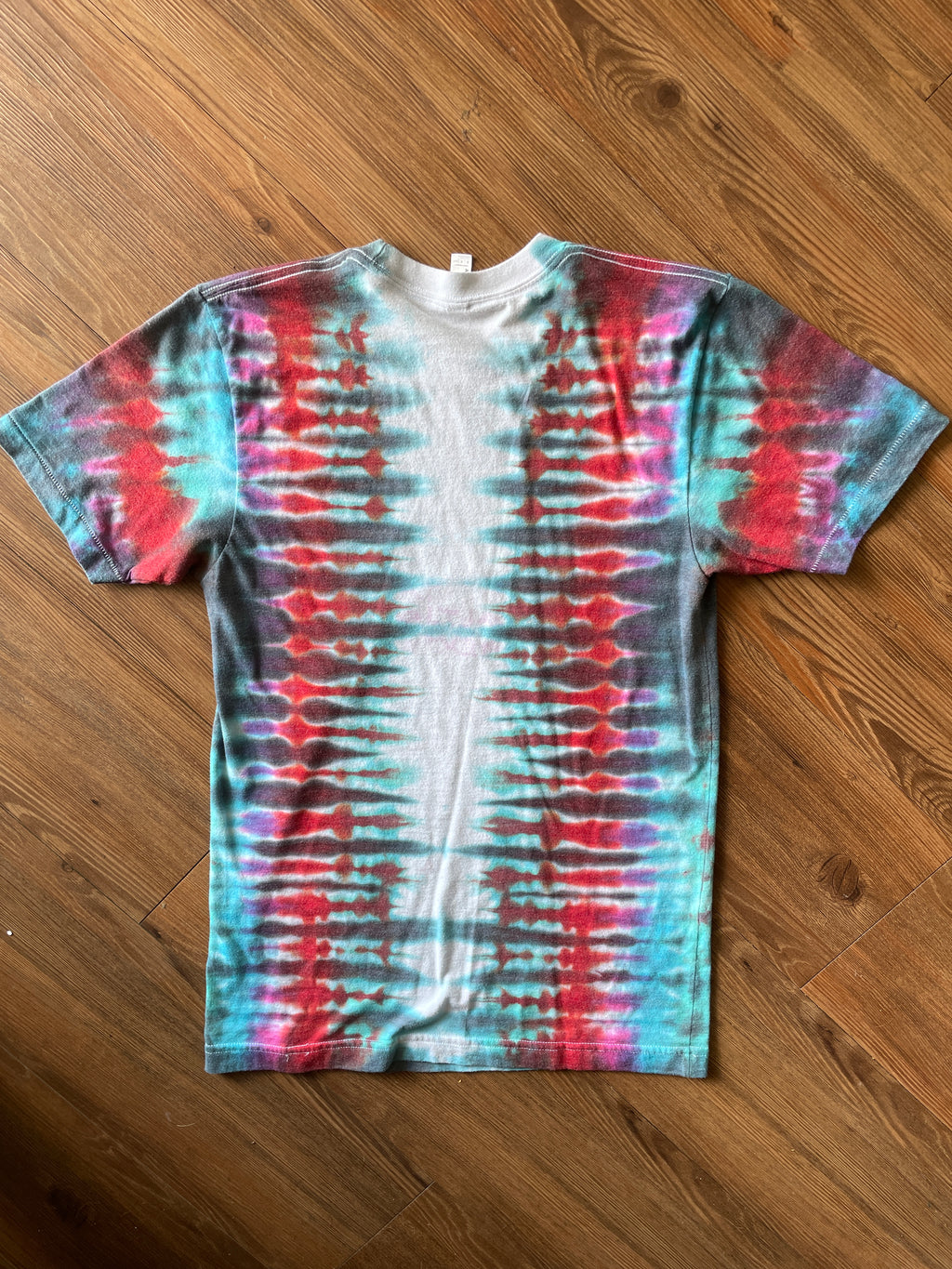 SMALL Unisex American Apparel Freedom Handmade Tie Dye T-Shirt | One-Of-a-Kind Red, Blue, and Gray Pleated Short Sleeve