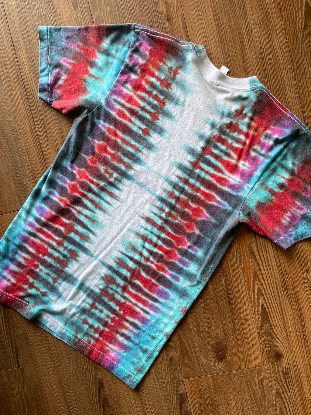 SMALL Unisex American Apparel Freedom Handmade Tie Dye T-Shirt | One-Of-a-Kind Red, Blue, and Gray Pleated Short Sleeve