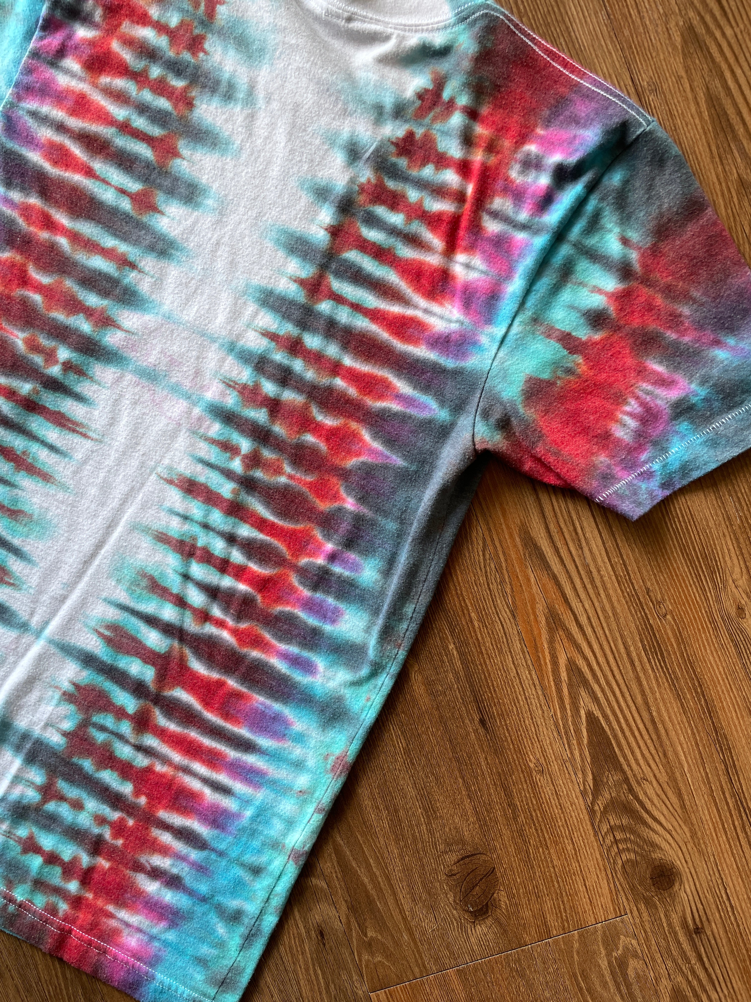 SMALL Unisex American Apparel Freedom Handmade Tie Dye T-Shirt | One-Of-a-Kind Red, Blue, and Gray Pleated Short Sleeve