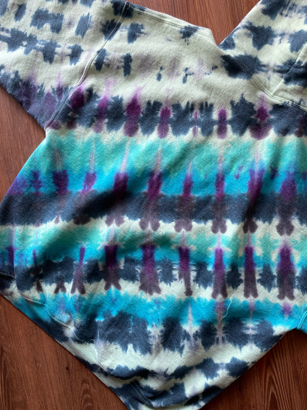 2XL Men’s Mint Green and Black Handmade Tie Dye Hoodie | One-Of-a-Kind Shades of Blue Long Sleeve Sweatshirt