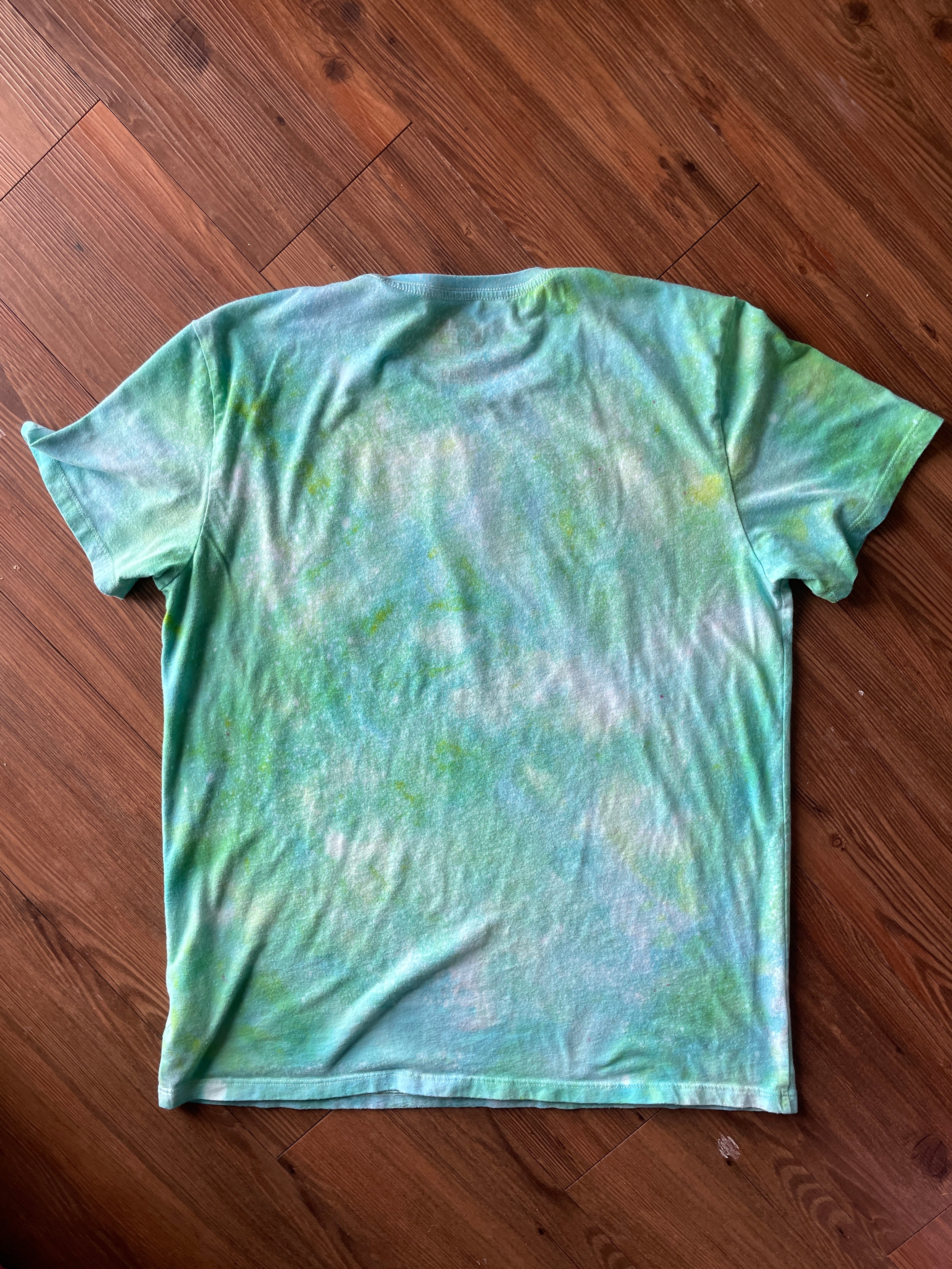 XL Men’s Star Wars The Mandalorian Grogu Galaxy Handmade Tie Dye T-Shirt | One-Of-a-Kind Shades of Green Snow Dyed Short Sleeve