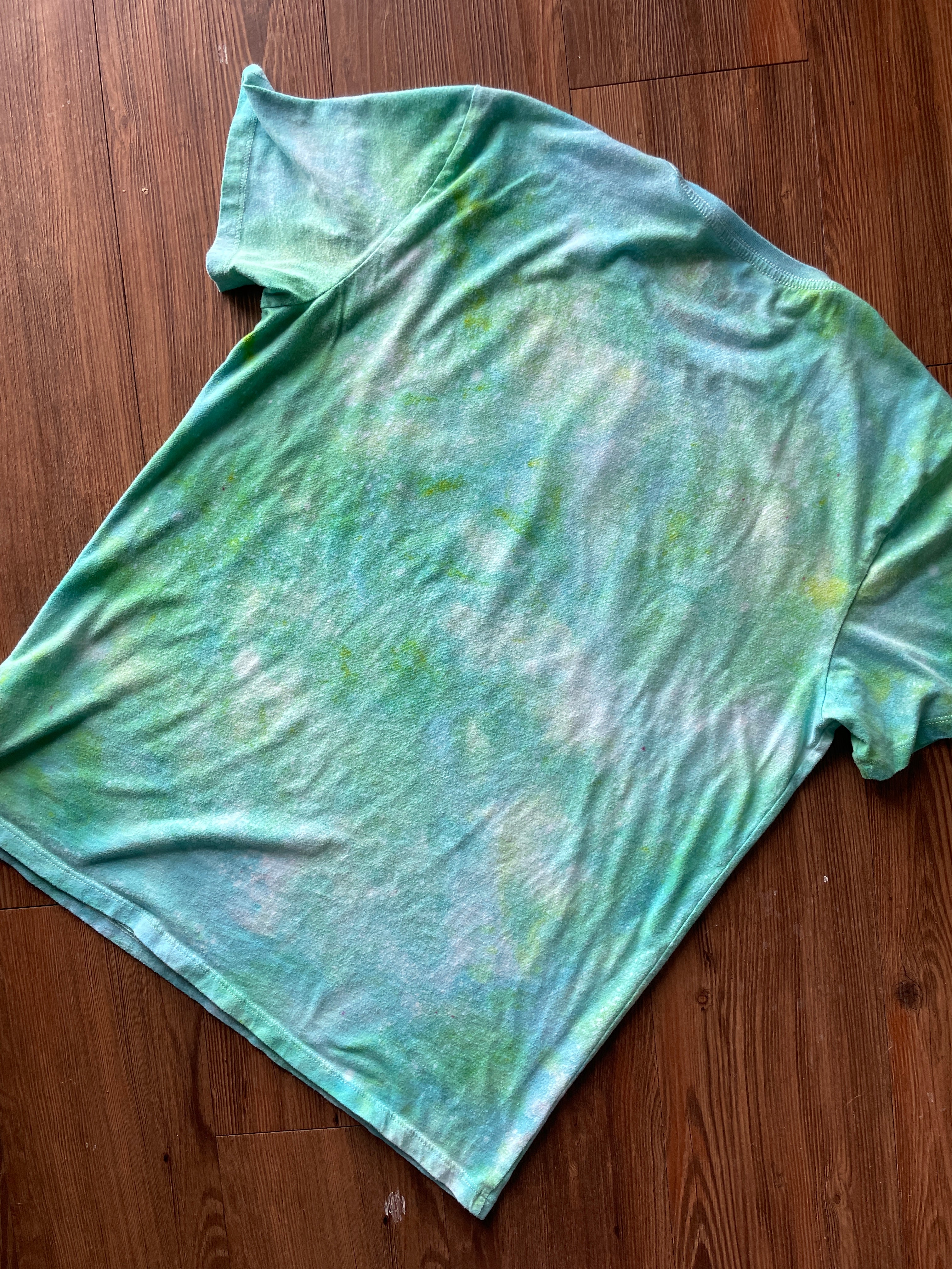 XL Men’s Star Wars The Mandalorian Grogu Galaxy Handmade Tie Dye T-Shirt | One-Of-a-Kind Shades of Green Snow Dyed Short Sleeve