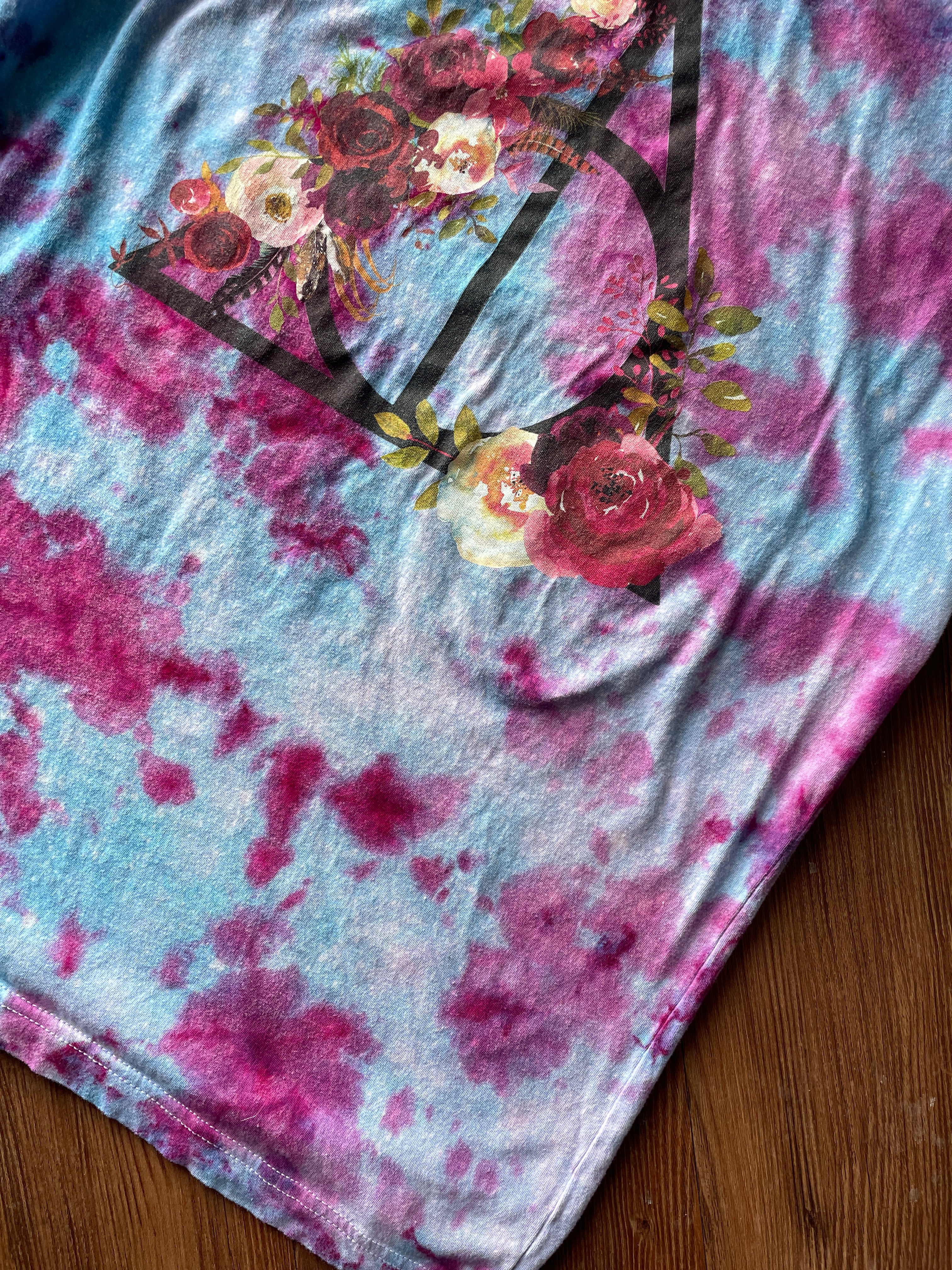 M/L Men’s Harry Potter and the Deathly Hallows Galaxy Handmade Tie Dye T-Shirt | One-Of-a-Kind Blue and Pink Snow Dyed Short Sleeve