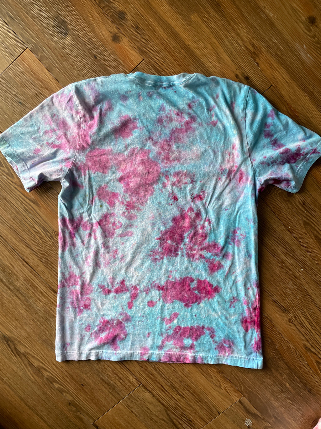 M/L Men’s Harry Potter and the Deathly Hallows Galaxy Handmade Tie Dye T-Shirt | One-Of-a-Kind Blue and Pink Snow Dyed Short Sleeve