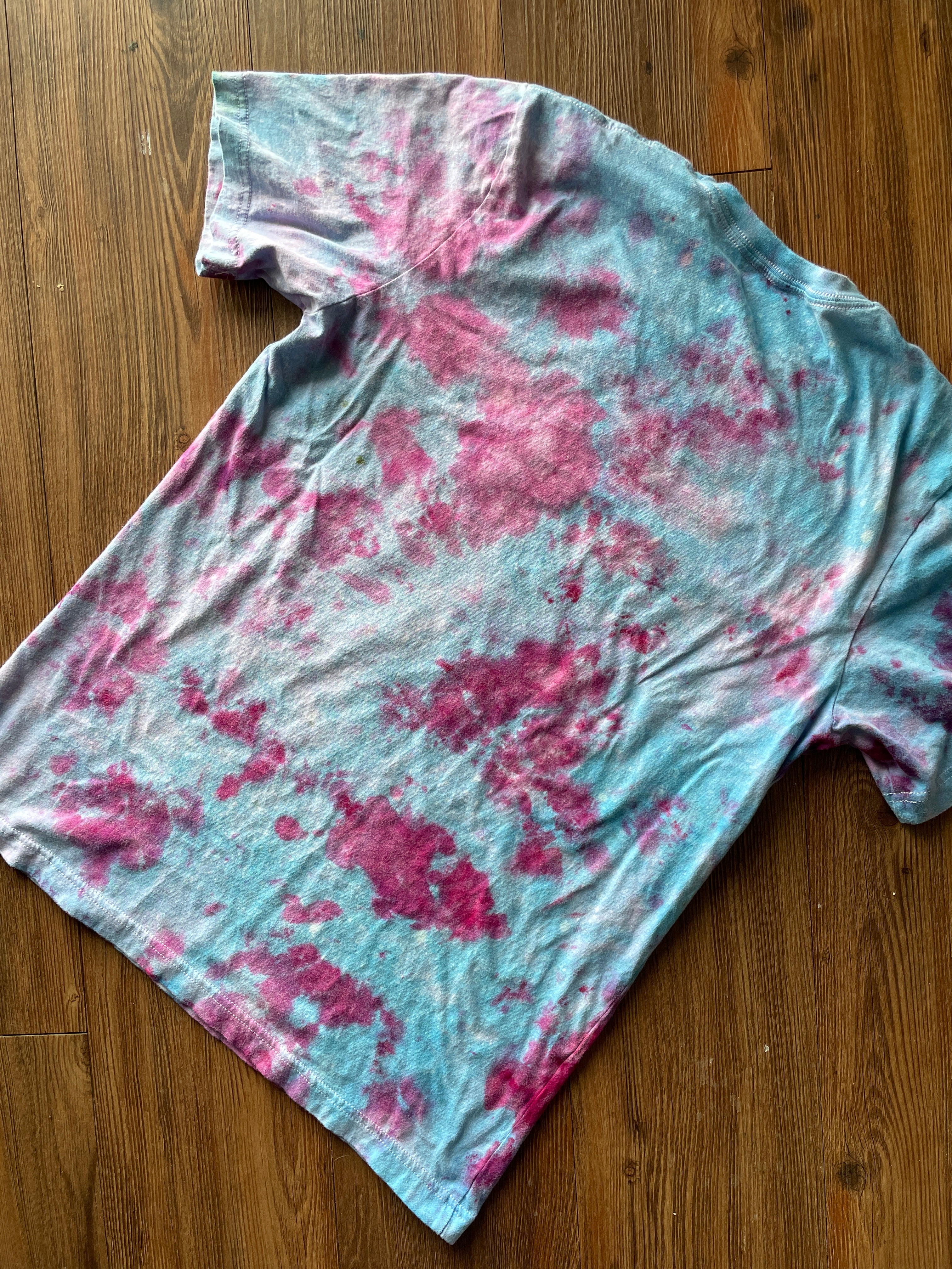M/L Men’s Harry Potter and the Deathly Hallows Galaxy Handmade Tie Dye T-Shirt | One-Of-a-Kind Blue and Pink Snow Dyed Short Sleeve