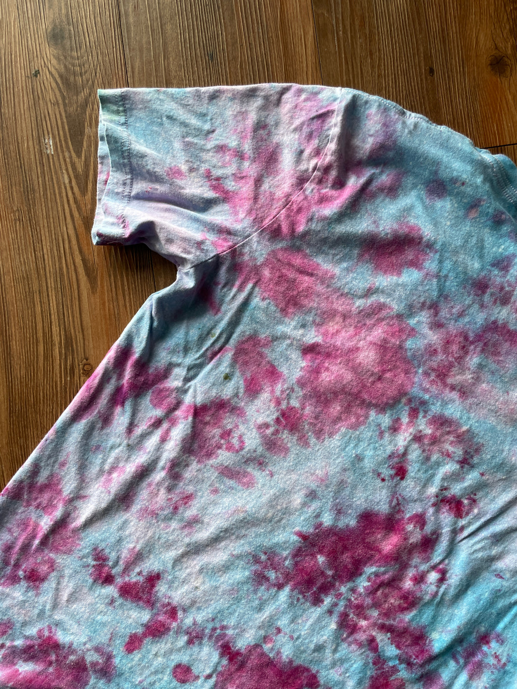 M/L Men’s Harry Potter and the Deathly Hallows Galaxy Handmade Tie Dye T-Shirt | One-Of-a-Kind Blue and Pink Snow Dyed Short Sleeve