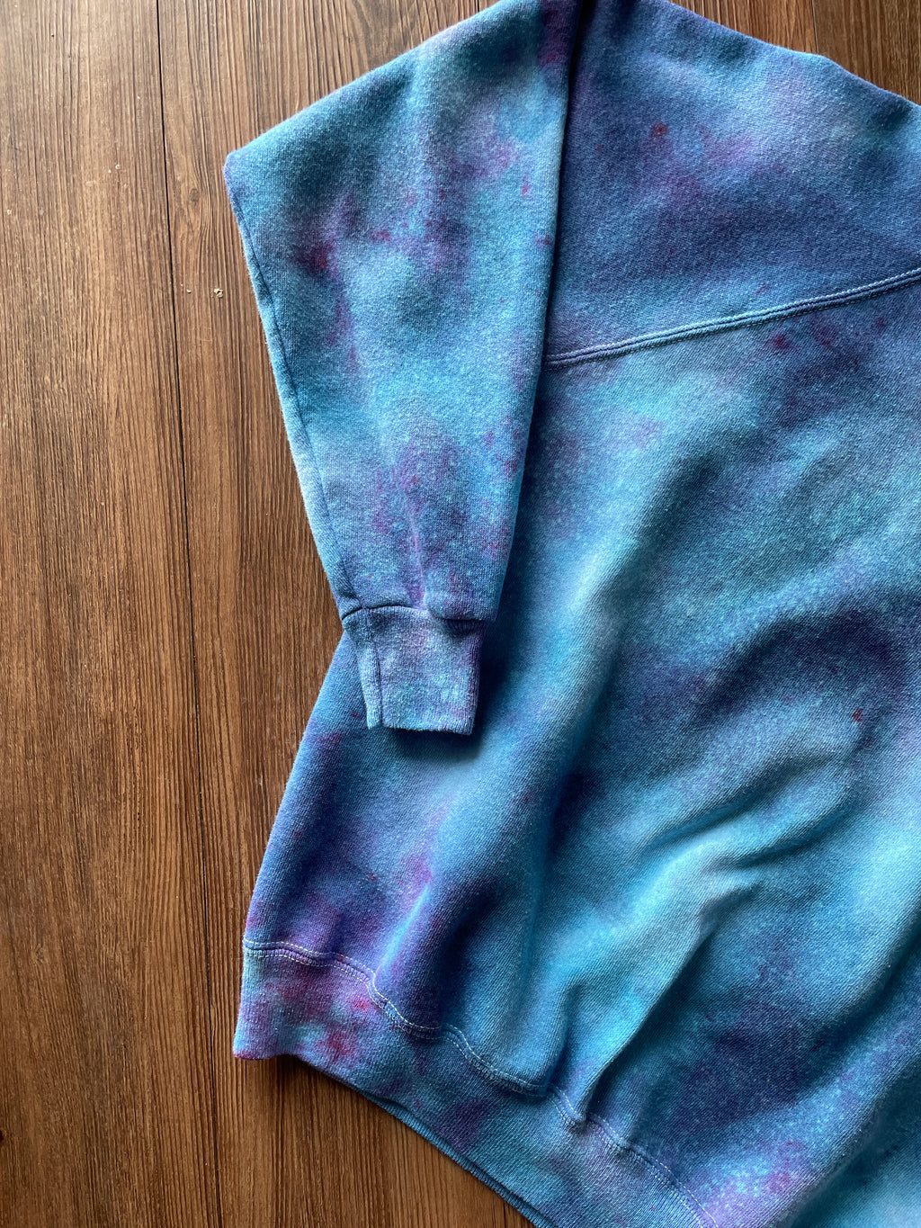 SMALL Women’s Floral Print Galaxy Handmade Tie Dye T-Shirt | One-Of-a-Kind Pastel Blue Long Sleeve