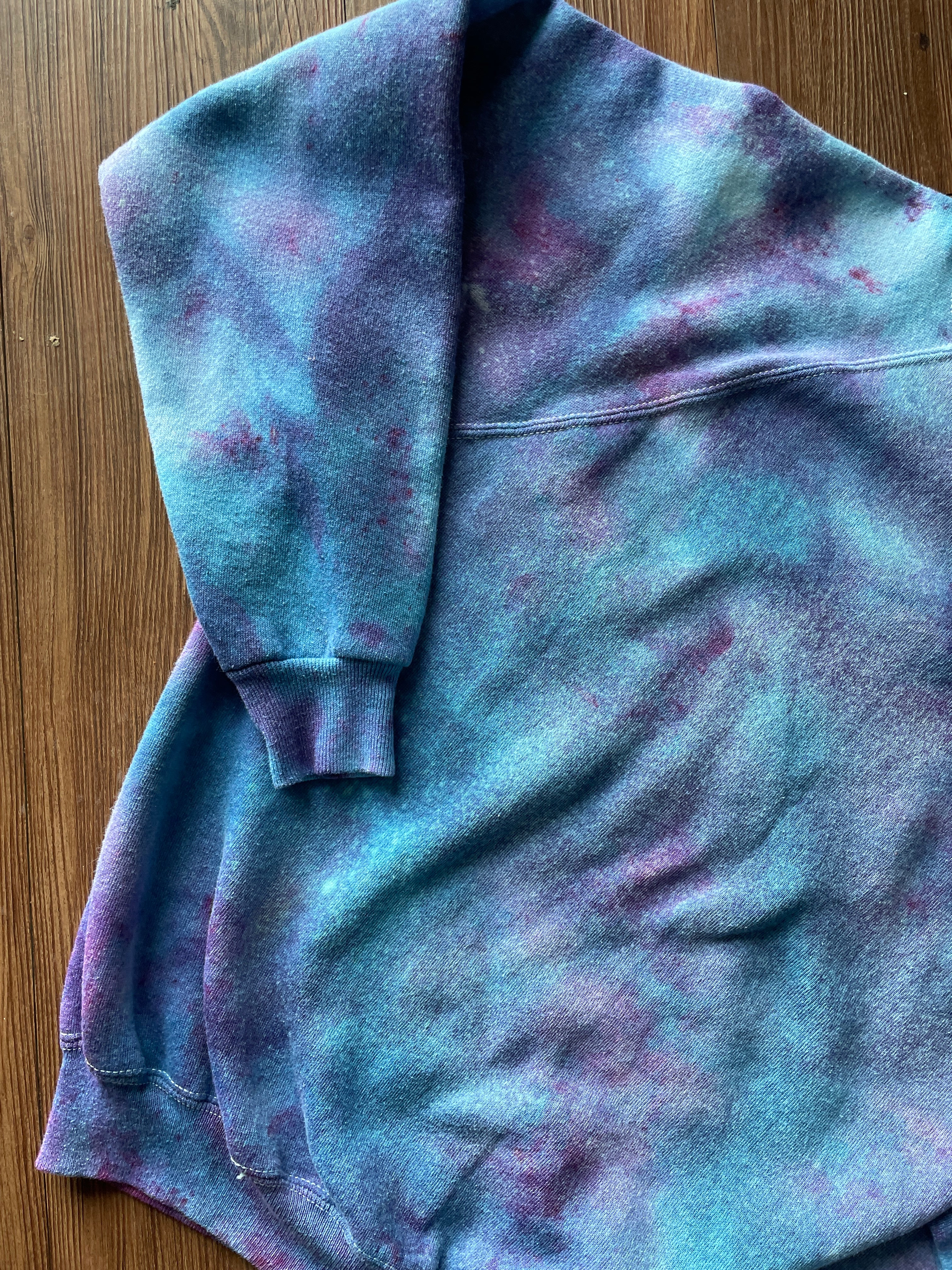 SMALL Women’s Floral Print Galaxy Handmade Tie Dye T-Shirt | One-Of-a-Kind Pastel Blue Long Sleeve