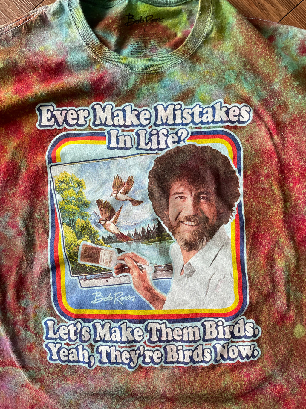 LARGE Men’s Bob Ross Mistakes Galaxy Handmade Tie Dye T-Shirt | One-Of-a-Kind Rainbow Snow Dyed Short Sleeve