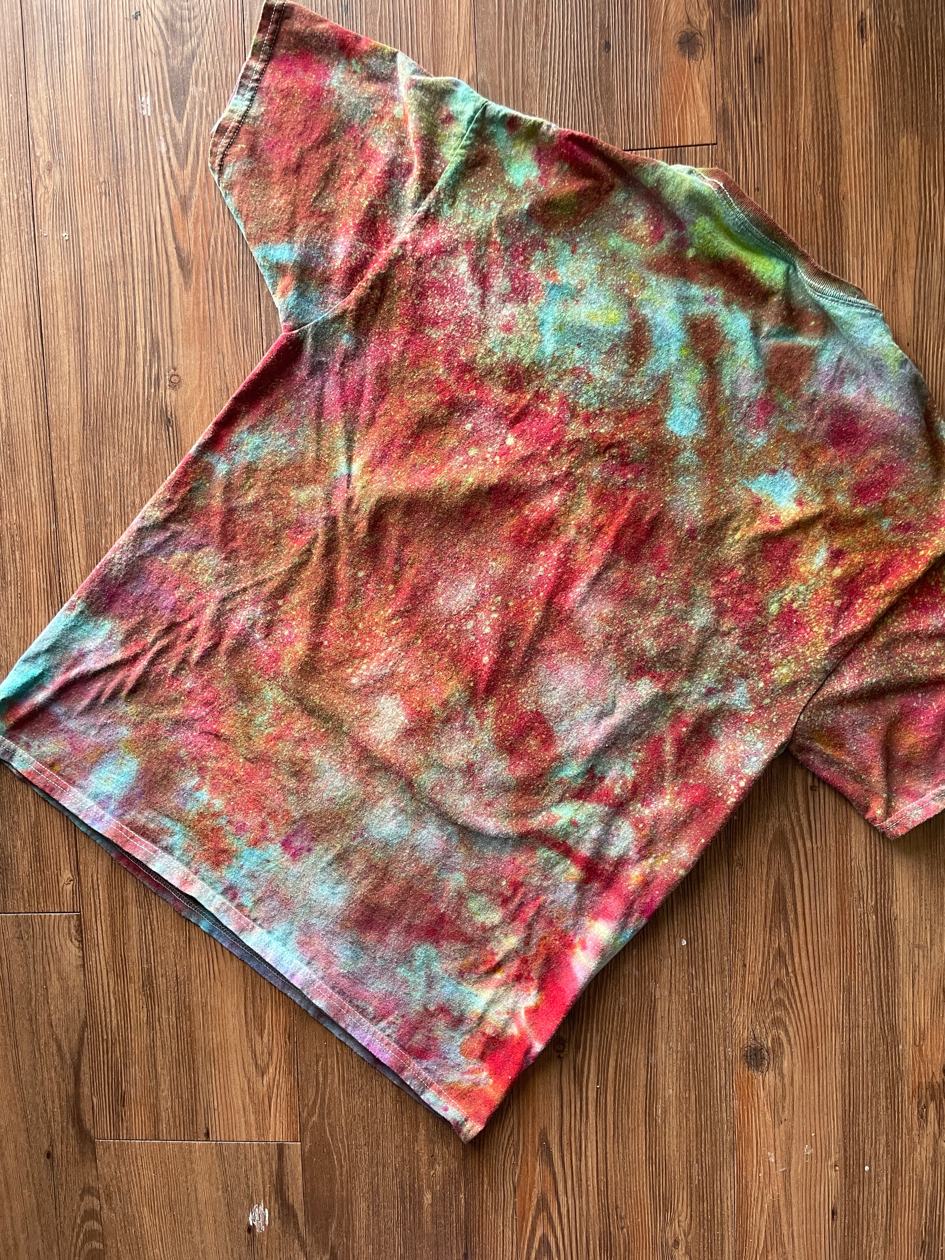 LARGE Men’s Bob Ross Mistakes Galaxy Handmade Tie Dye T-Shirt | One-Of-a-Kind Rainbow Snow Dyed Short Sleeve