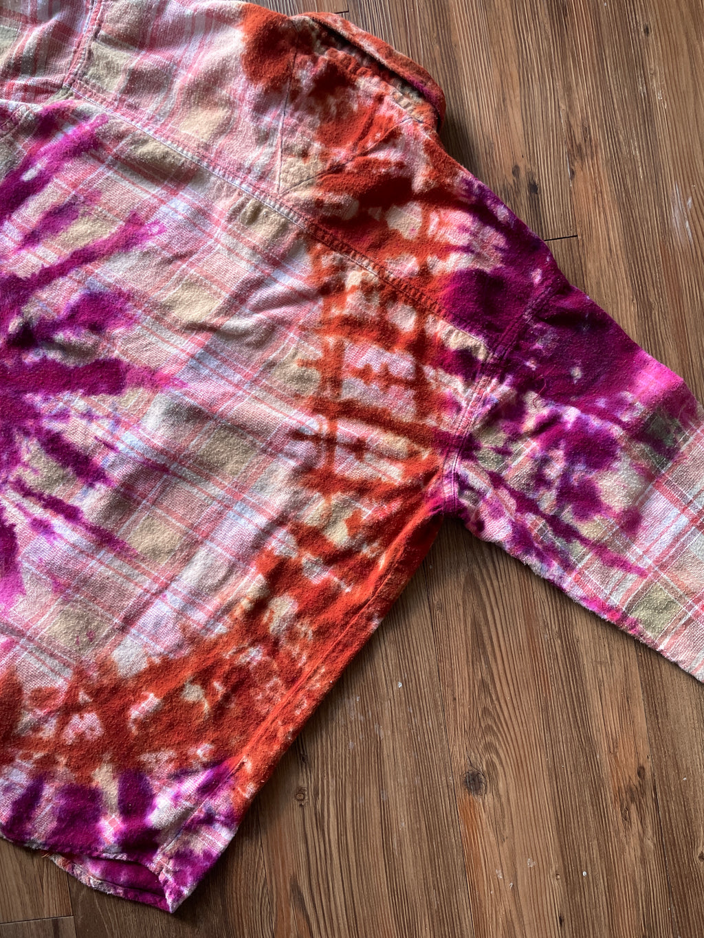 LARGE Men’s Orange and White Handmade Tie Dye Flannel Shirt | One-Of-a-Kind Upcycled Long Sleeve