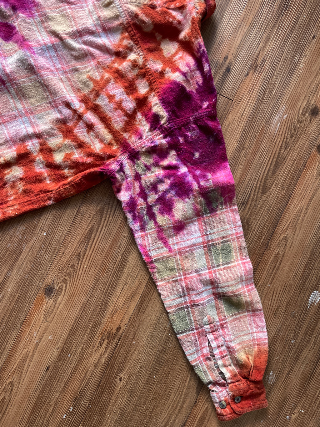 LARGE Men’s Orange and White Handmade Tie Dye Flannel Shirt | One-Of-a-Kind Upcycled Long Sleeve