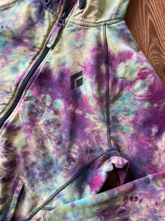 MEDIUM Men’s Black Diamond Chalked Up Handmade Tie Dye Hoodie | One-Of-a-Kind Pastel Purple and Blue Long Sleeve Sweatshirt
