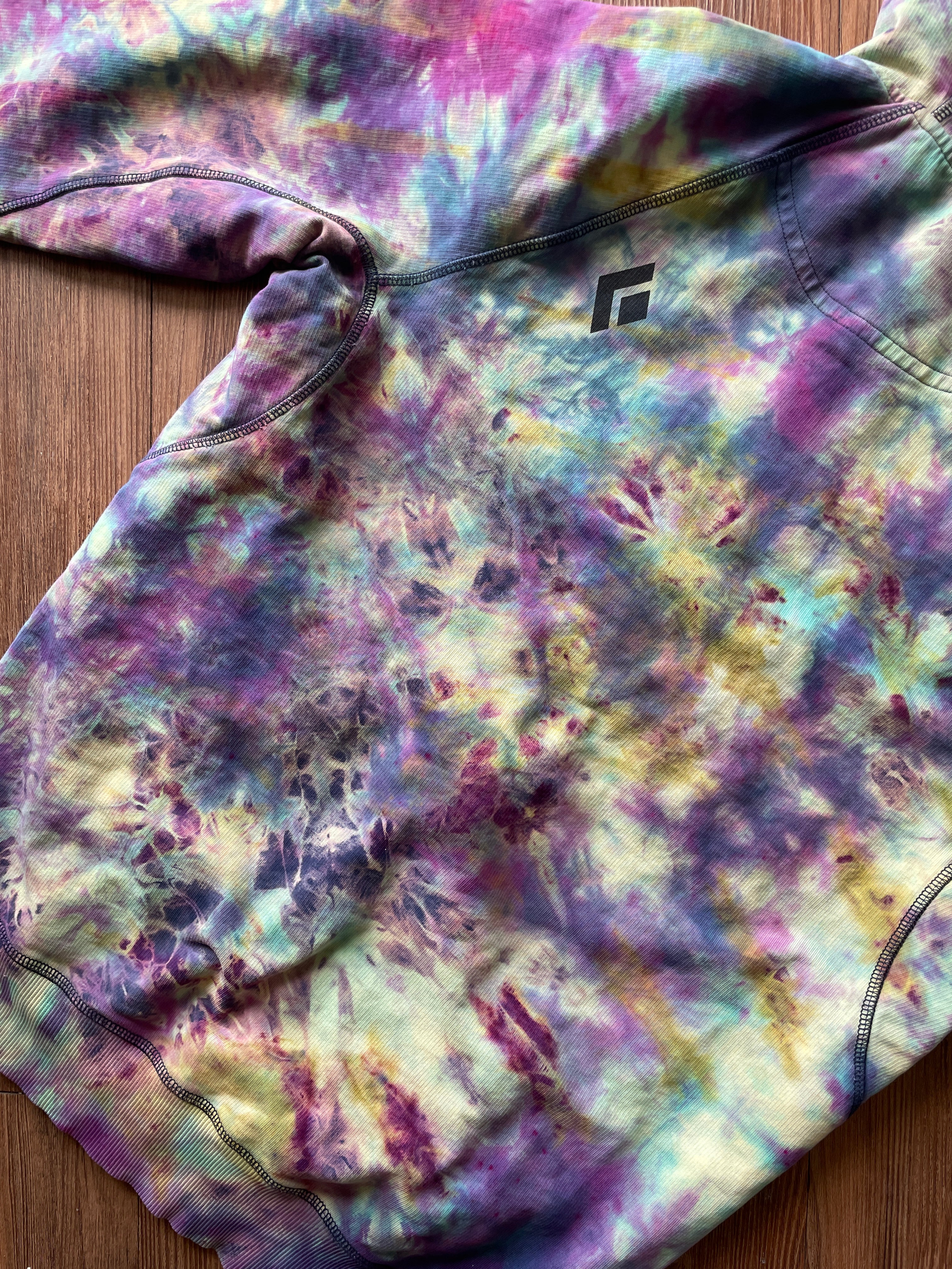 MEDIUM Men’s Black Diamond Chalked Up Handmade Tie Dye Hoodie | One-Of-a-Kind Pastel Purple and Blue Long Sleeve Sweatshirt