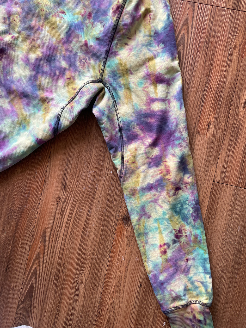 MEDIUM Men’s Black Diamond Chalked Up Handmade Tie Dye Hoodie | One-Of-a-Kind Pastel Purple and Blue Long Sleeve Sweatshirt