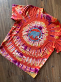 XL Men’s Mammut Handmade Tie Dye T-Shirt | One-Of-a-Kind Orange and Pink Pleated Short Sleeve