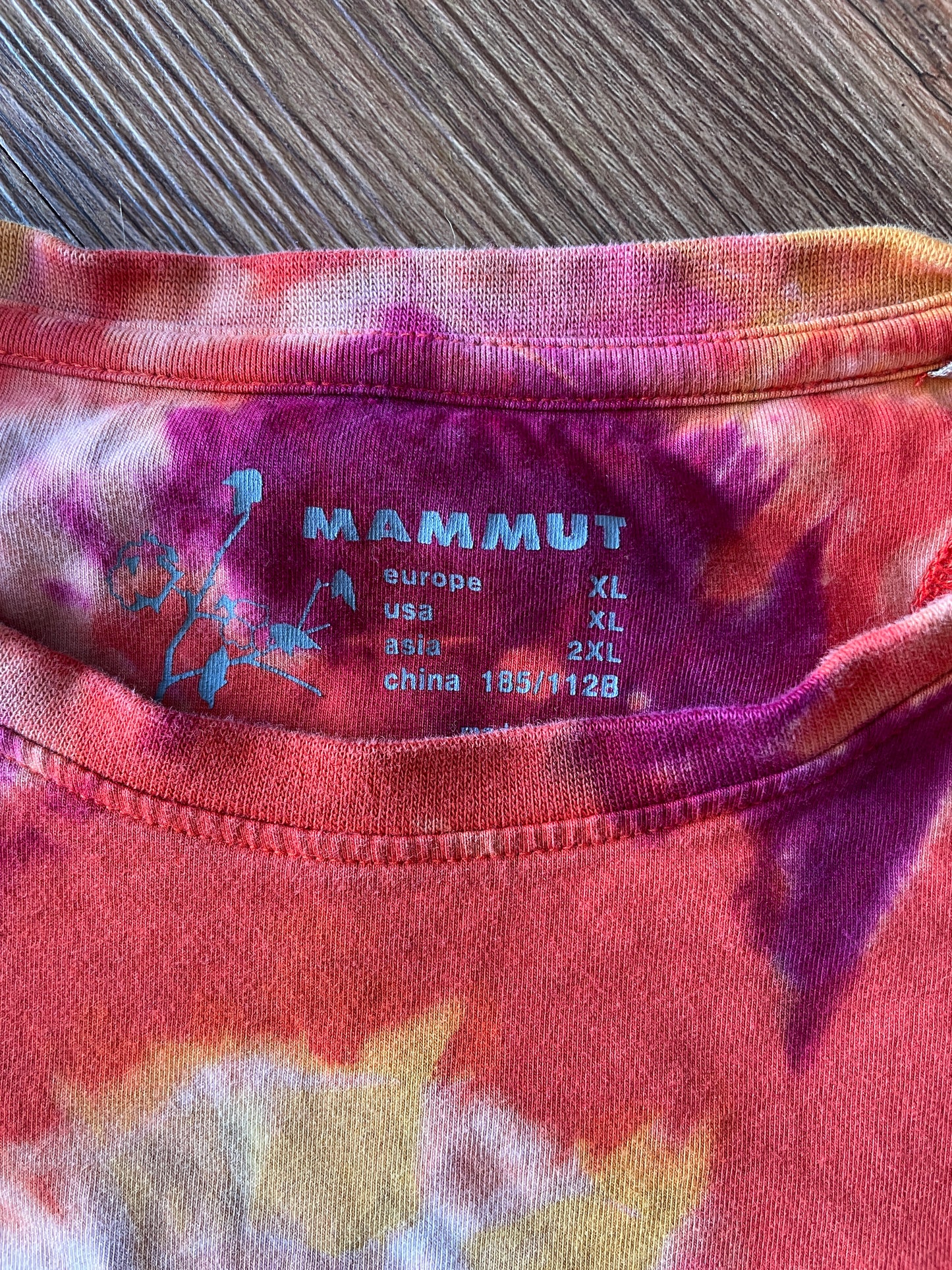 XL Men’s Mammut Handmade Tie Dye T-Shirt | One-Of-a-Kind Orange and Pink Pleated Short Sleeve