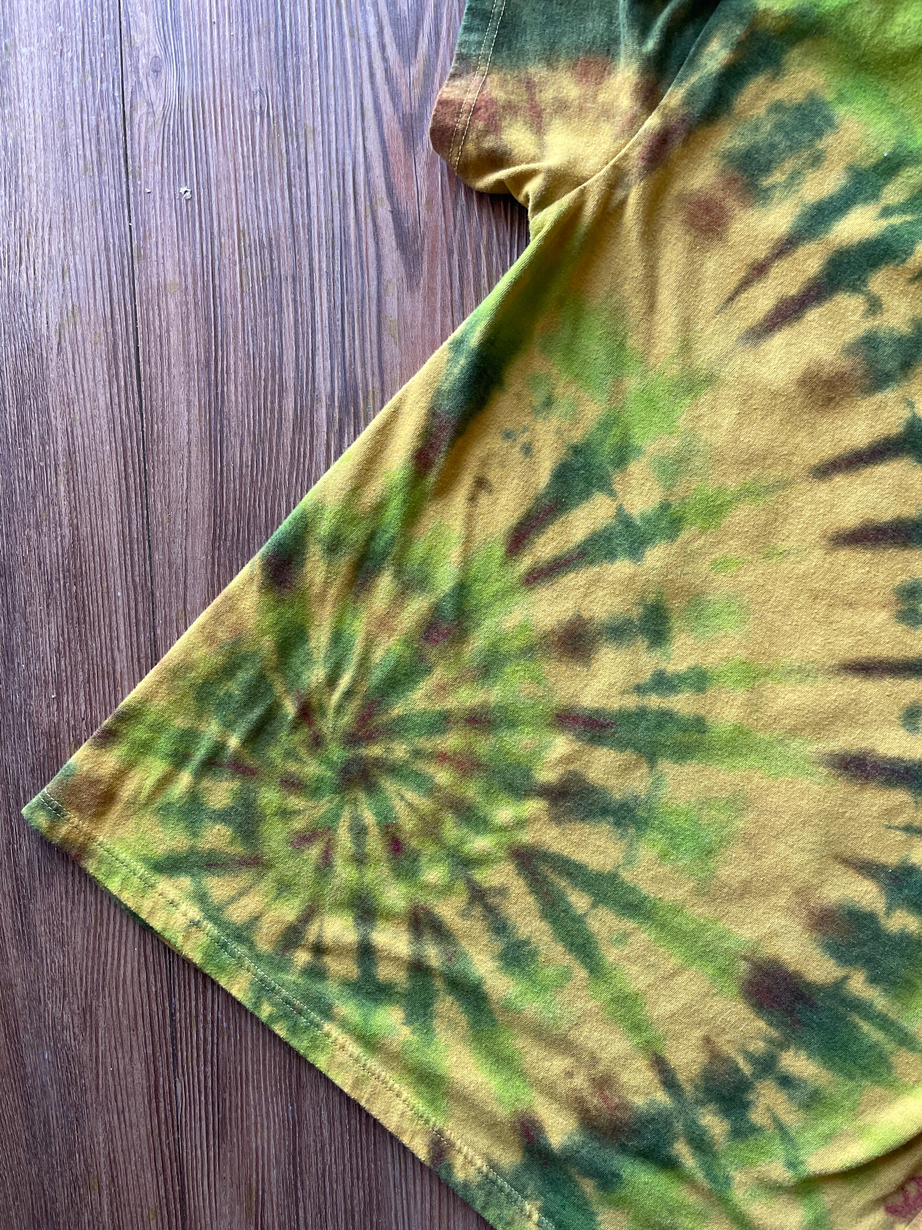 XS/S Women’s Cacti and Desert Plants Handmade Tie Dye T-Shirt | One-Of-a-Kind Yellow and Green Spiral Short Sleeve