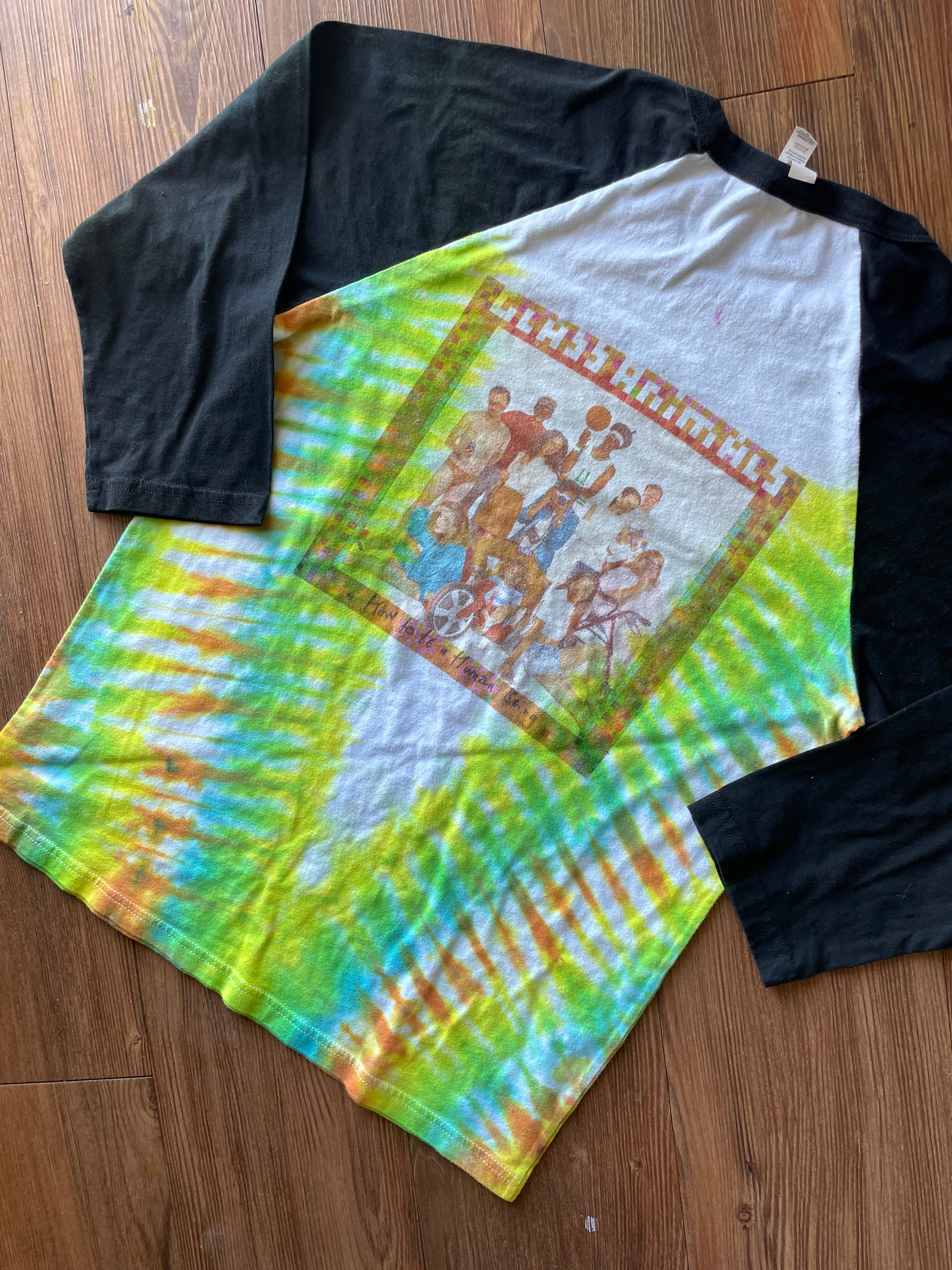 MEDIUM Men’s Glass Animals How to Be a Human Being Handmade Tie Dye T-Shirt | One-Of-a-Kind Multicolor Pleated Short Sleeve