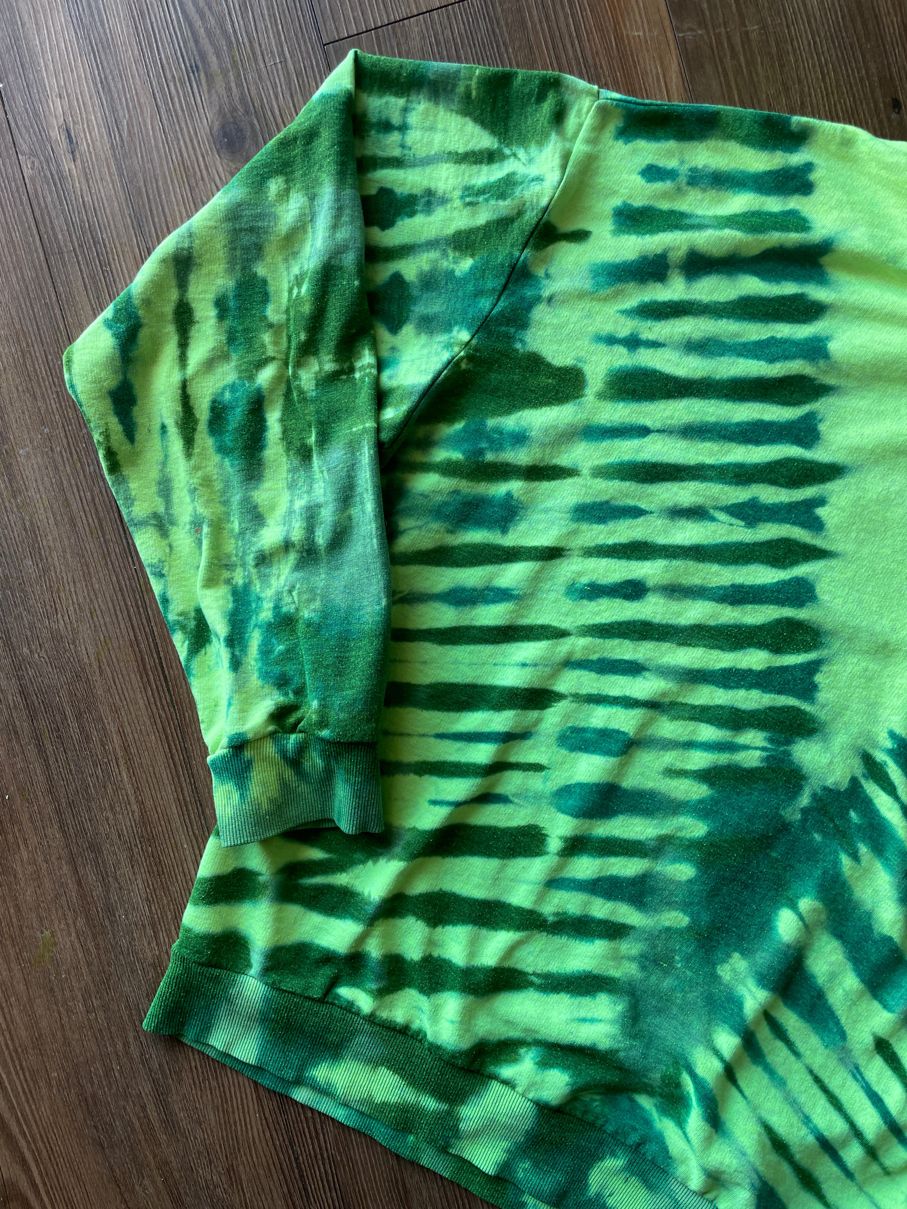XL Women’s No Thanks Handmade Tie Dye Long Sleeve T-Shirt | One-Of-a-Kind Neon Green and Blue Long Sleeve