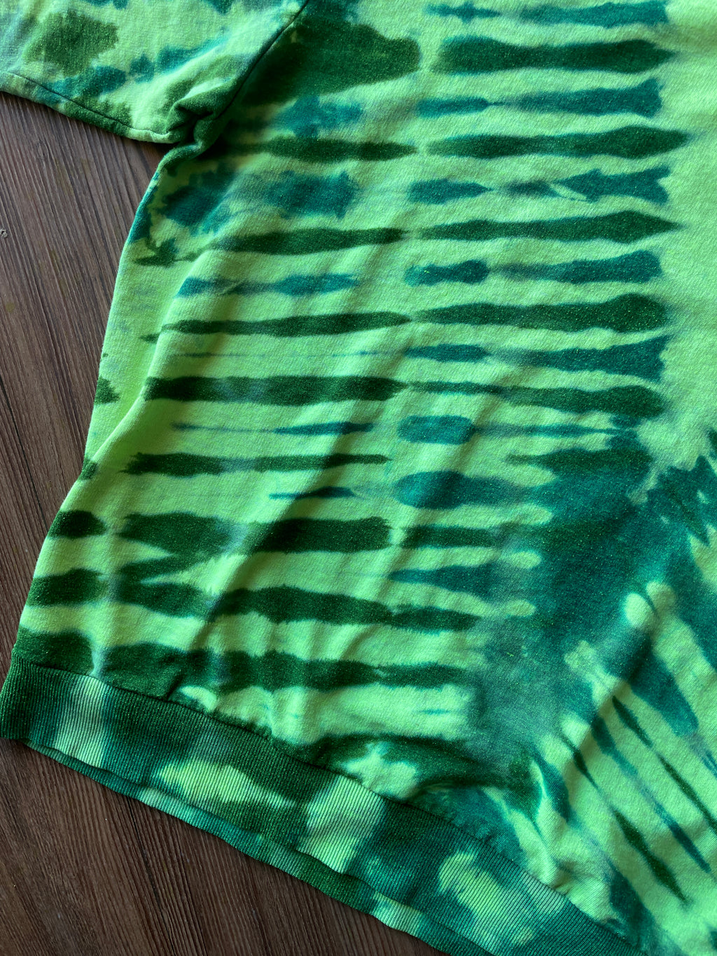 XL Women’s No Thanks Handmade Tie Dye Long Sleeve T-Shirt | One-Of-a-Kind Neon Green and Blue Long Sleeve