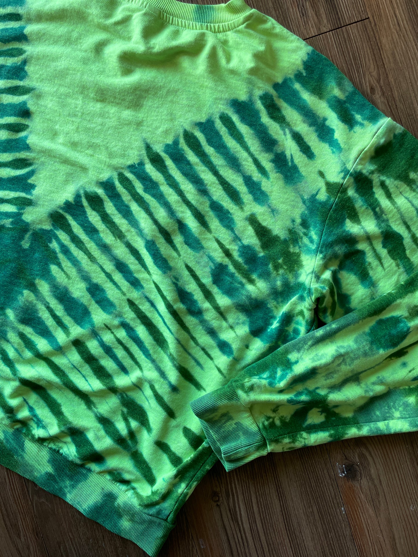 XL Women’s No Thanks Handmade Tie Dye Long Sleeve T-Shirt | One-Of-a-Kind Neon Green and Blue Long Sleeve