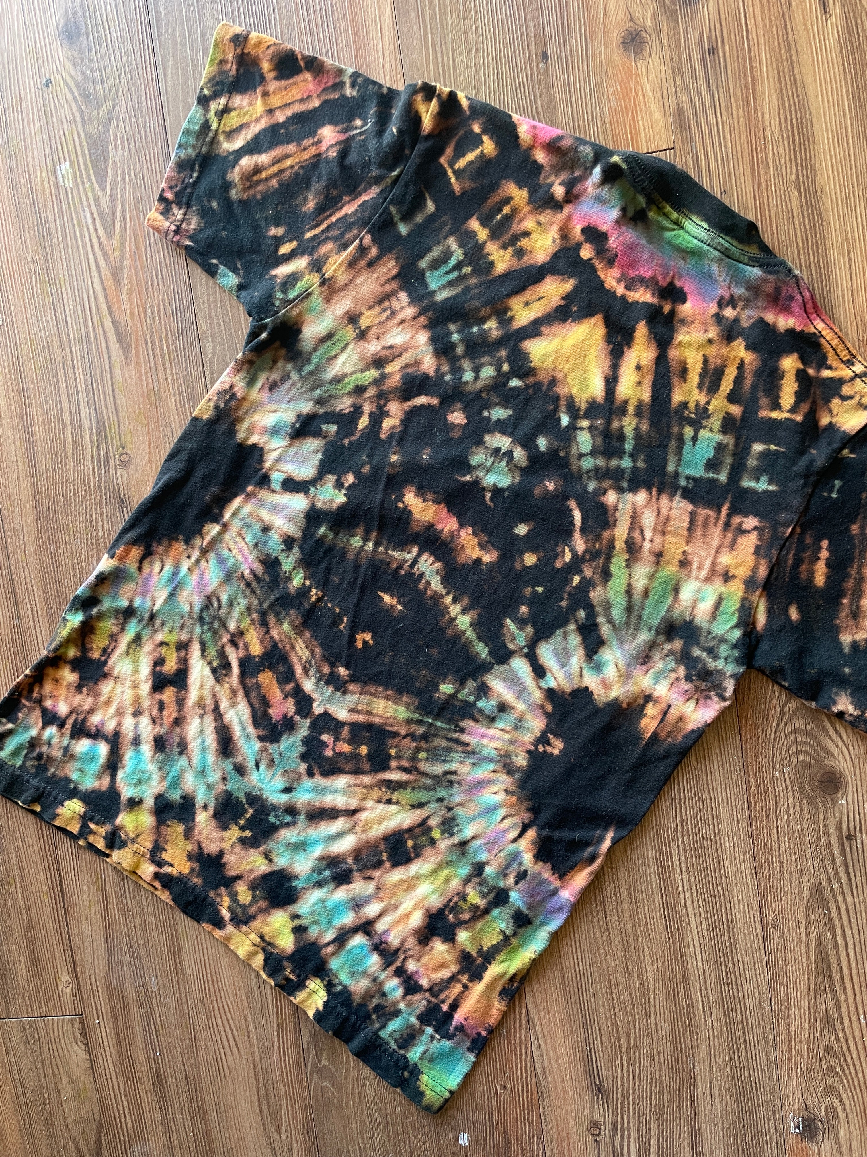 MEDIUM Men’s Nirvana Come As You Are Handmade Tie Dye T-Shirt | One-Of-a-Kind Pastel Rainbow and Black Short Sleeve