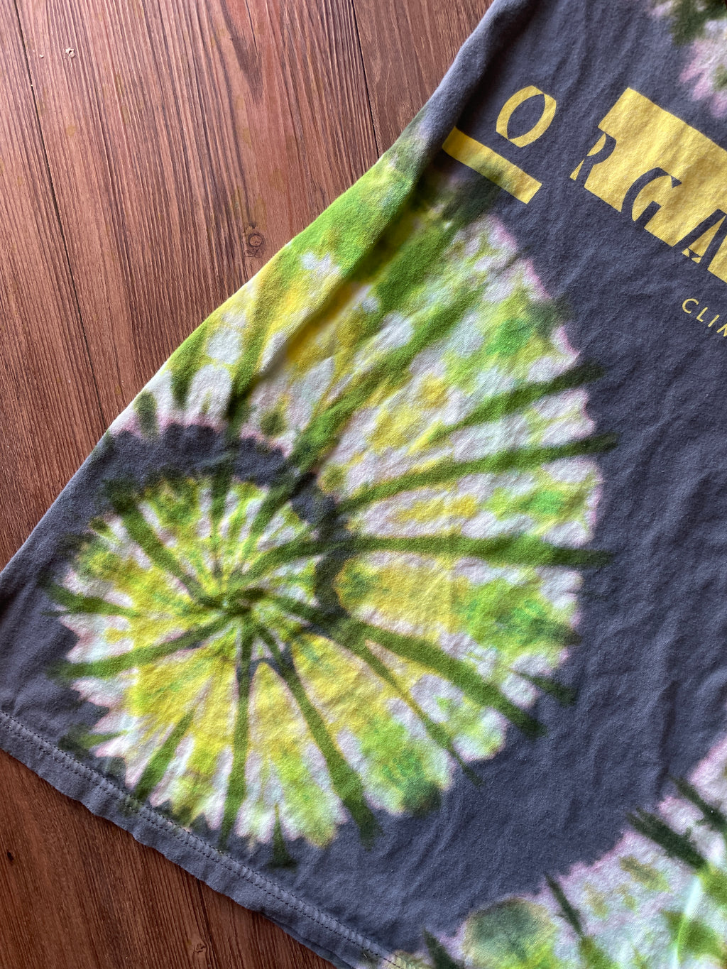 SMALL Men’s Organic Climbing Handmade Tie Dye Cut-Off T-Shirt | One-Of-a-Kind Gray, Green, and Yellow Tank Top