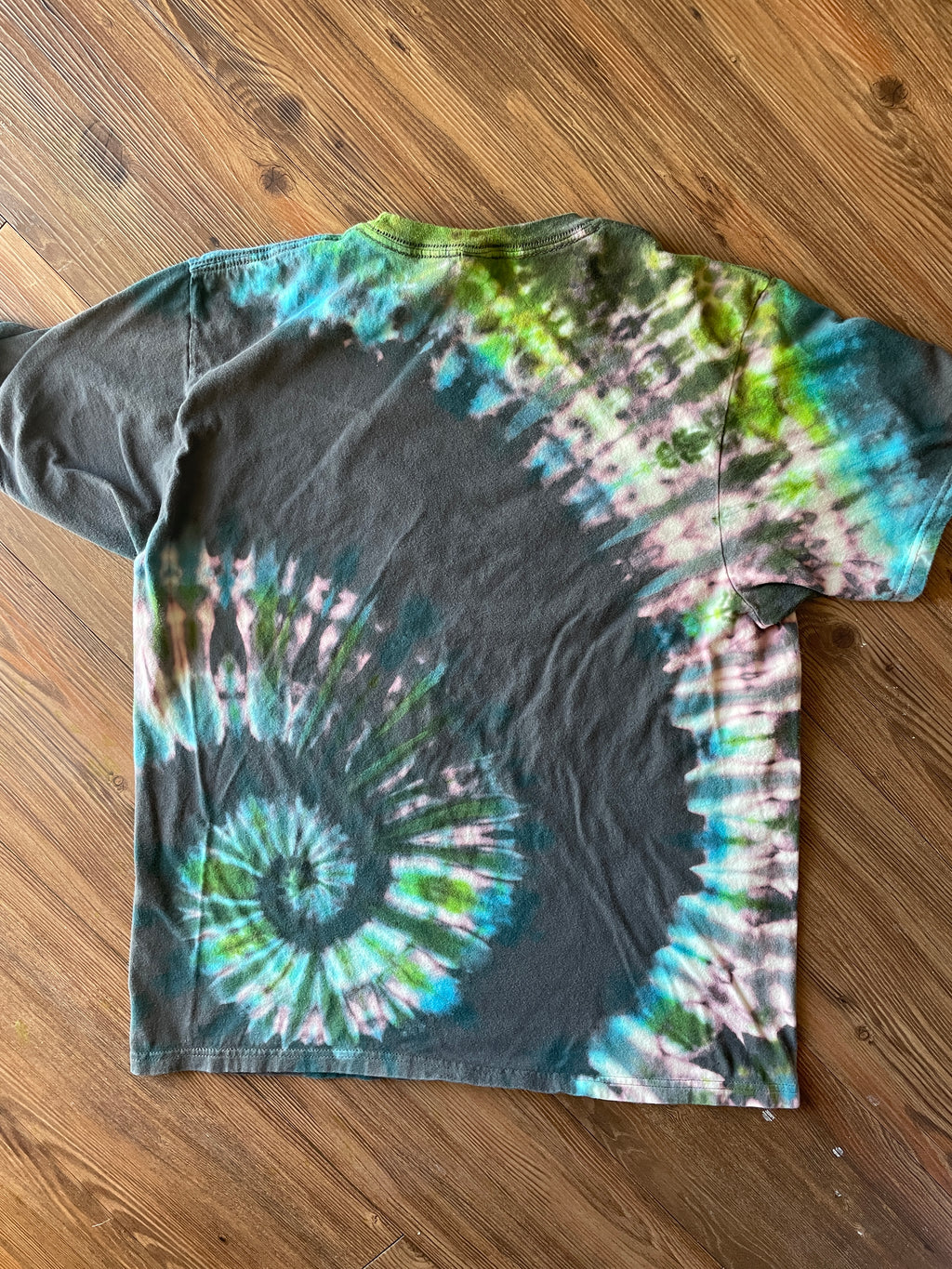 LARGE Men’s Go Outside Handmade Tie Dye T-Shirt | One-Of-a-Kind Gray, Blue, and Green Short Sleeve