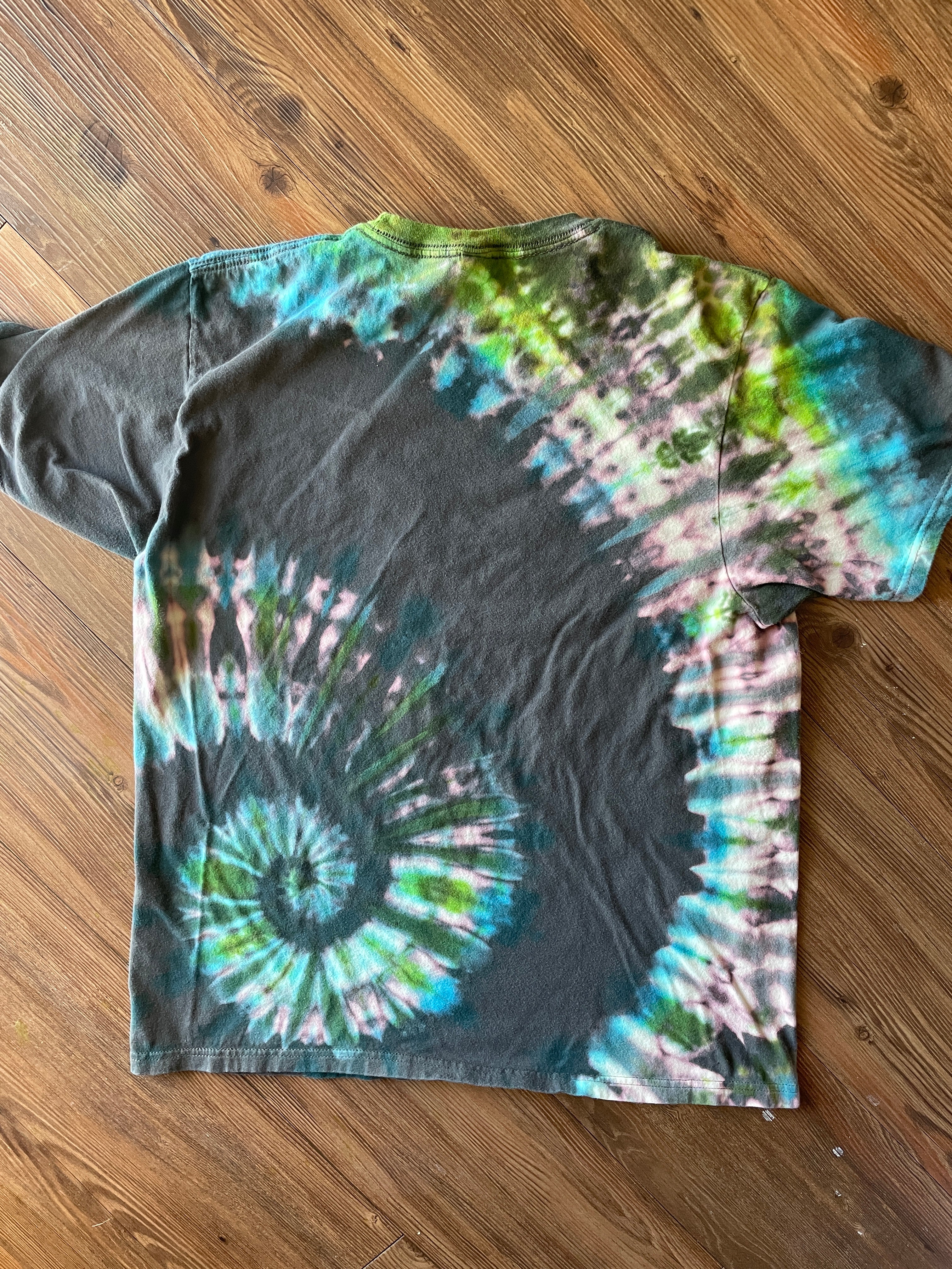 LARGE Men’s Go Outside Handmade Tie Dye T-Shirt | One-Of-a-Kind Gray, Blue, and Green Short Sleeve