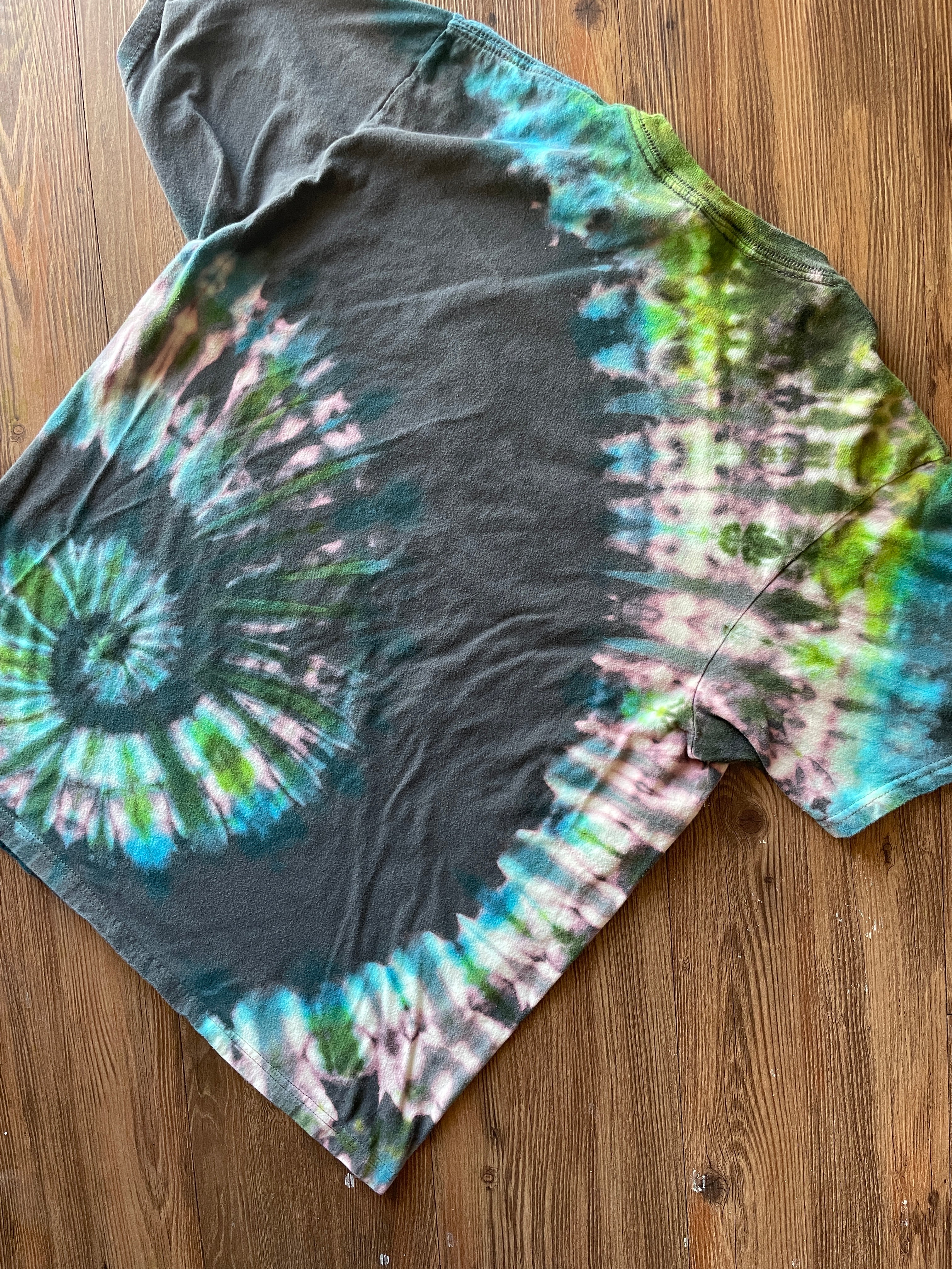 LARGE Men’s Go Outside Handmade Tie Dye T-Shirt | One-Of-a-Kind Gray, Blue, and Green Short Sleeve