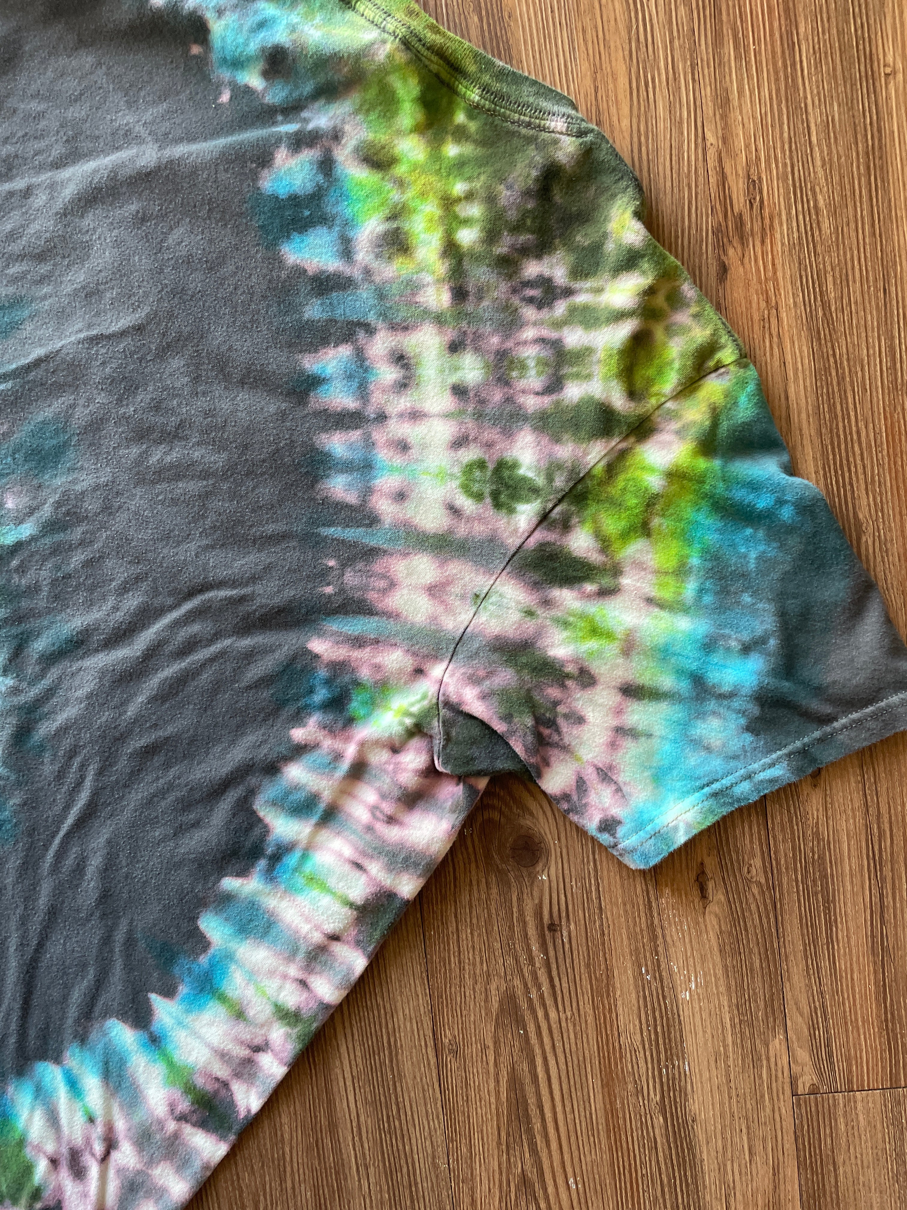 LARGE Men’s Go Outside Handmade Tie Dye T-Shirt | One-Of-a-Kind Gray, Blue, and Green Short Sleeve