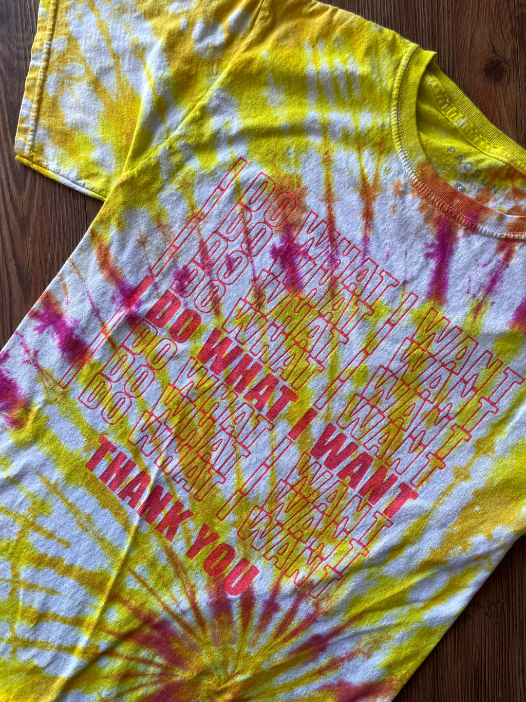 SMALL Men’s I Do What I Want Handmade Tie Dye T-Shirt | One-Of-a-Kind Pink and Orange Spiral Short Sleeve