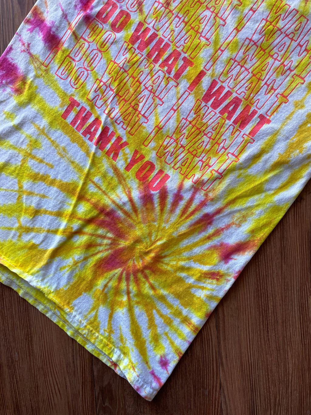 SMALL Men’s I Do What I Want Handmade Tie Dye T-Shirt | One-Of-a-Kind Pink and Orange Spiral Short Sleeve